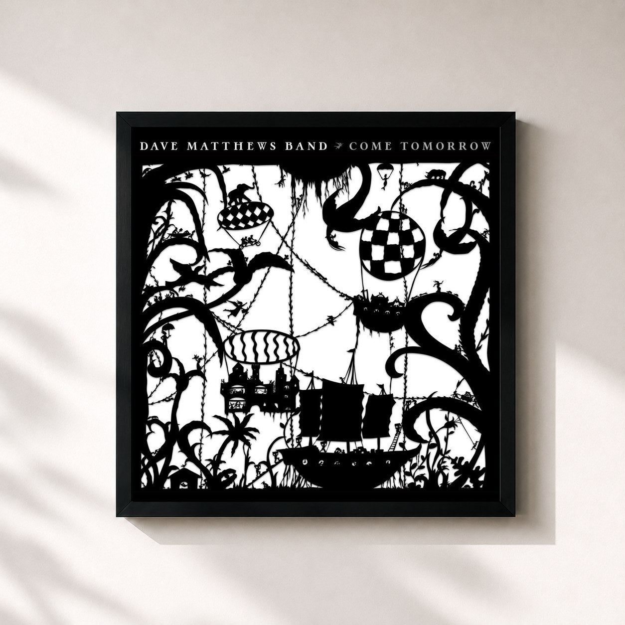 #noir Tableau carré de l'album Come Tomorrow de Dave Matthews Band, cadre noir 32x32 cm