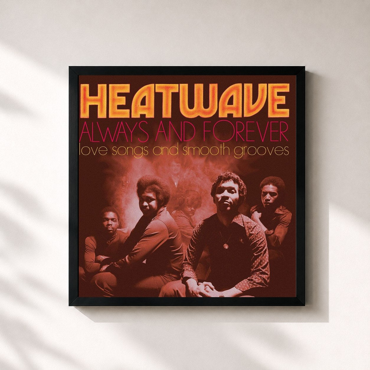 #noir Tableau carré de l'album 'Always And Forever' Love Songs and Smooth Grooves de Heatwave, cadre noir 32x32 cm