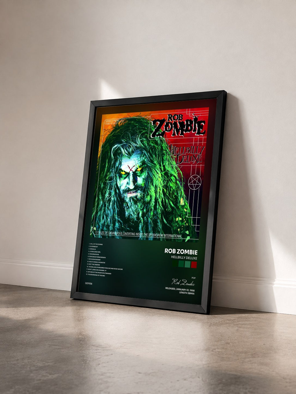 #noir Tableau de l'album Hellbilly Deluxe de Rob Zombie vu de trois quarts, cadre noir