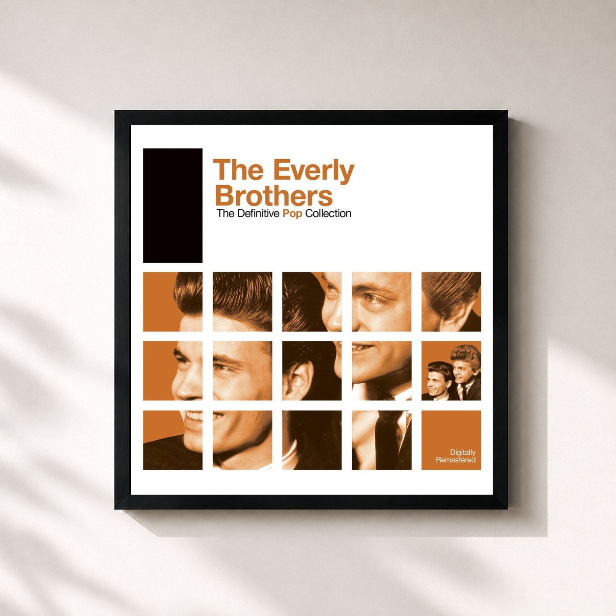 #noir Tableau carré de l'album Definitive Pop: The Everly Brothers de The Everly Brothers, cadre noir 32x32 cm