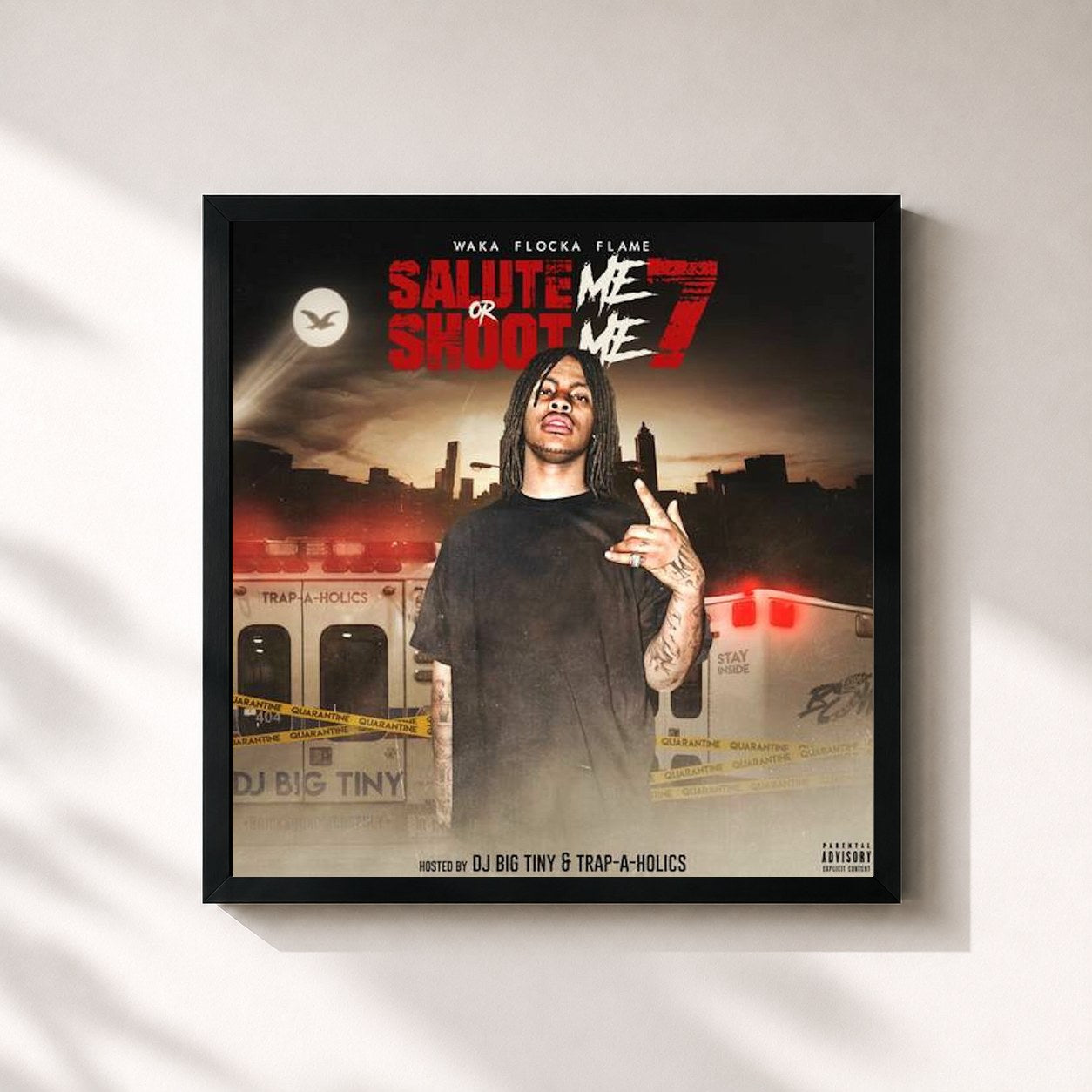#noir Tableau carré de l'album Salute Me or Shoot Me 7 de Waka Flocka Flame, cadre noir 32x32 cm
