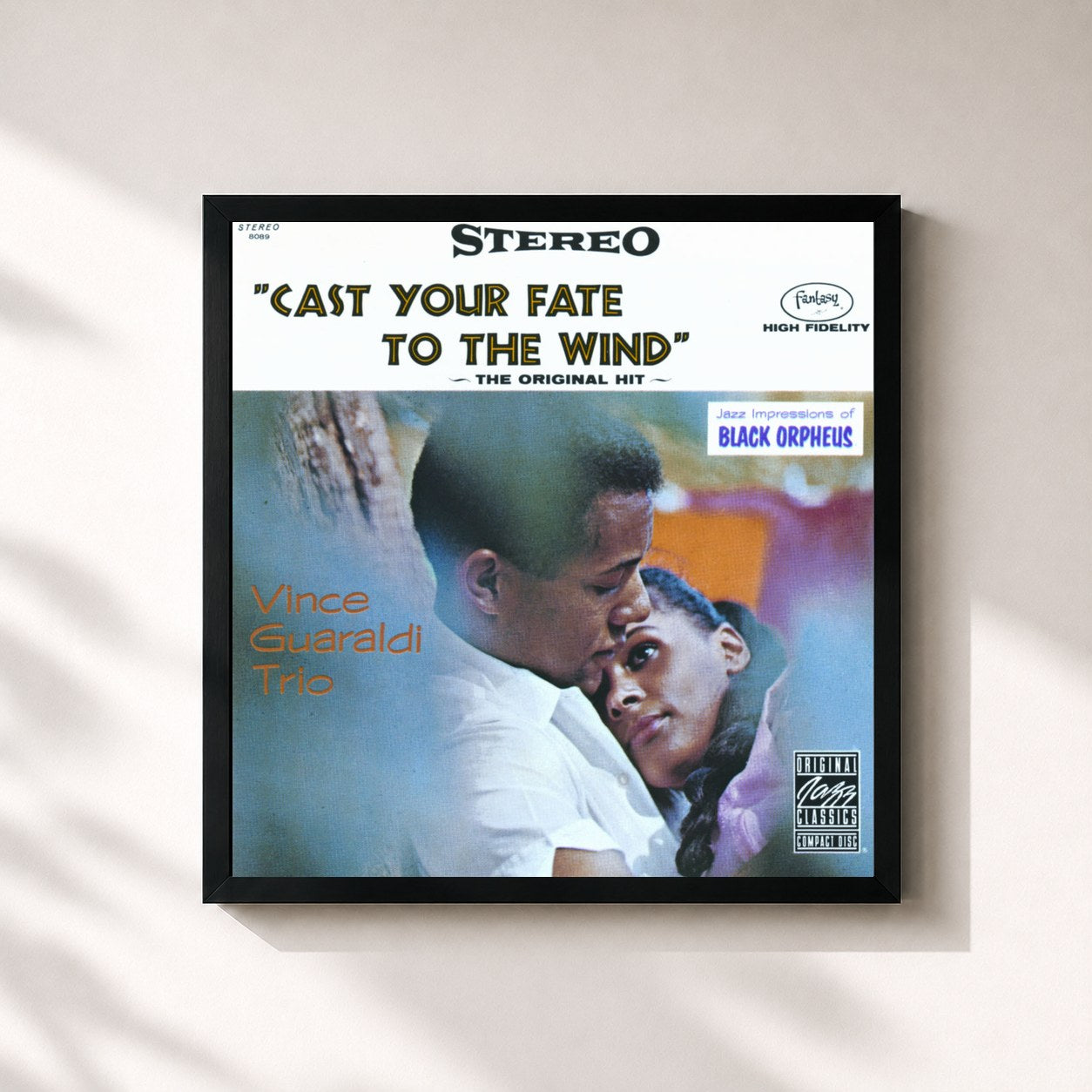 #noir Tableau carré de l'album Jazz Impressions Of Black Orpheus de Vince Guaraldi Trio, cadre noir 32x32 cm