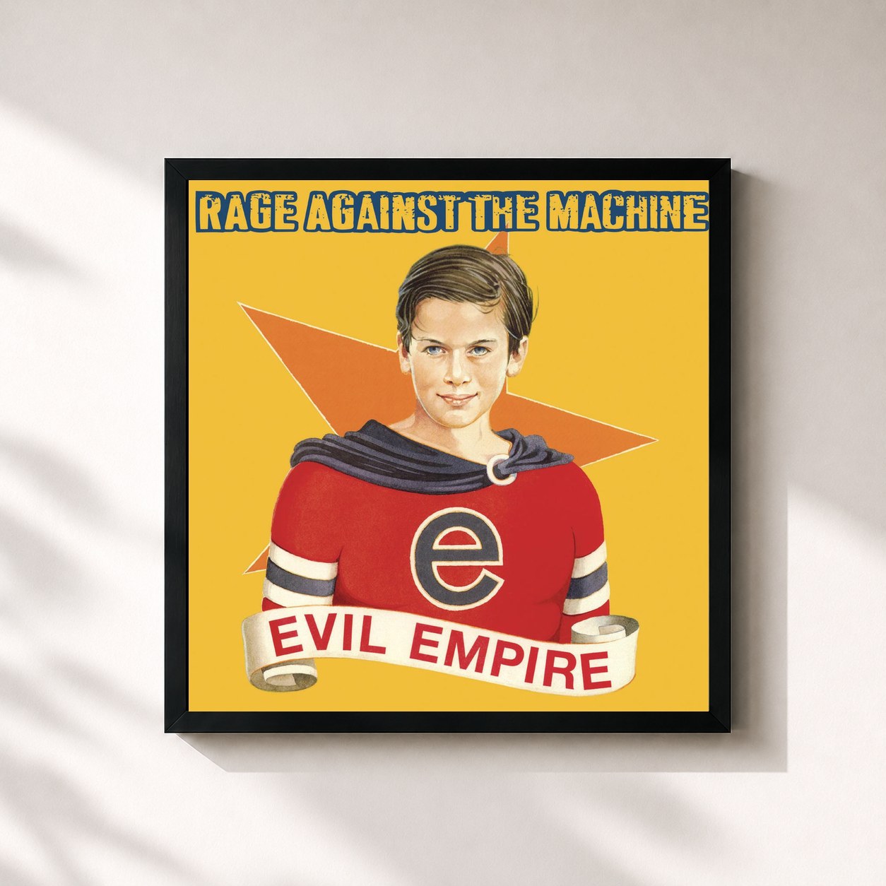 #noir Evil Empire de Rage Against the Machine en lámina cuadrada enmarcada, marco negro de 32x32 cm