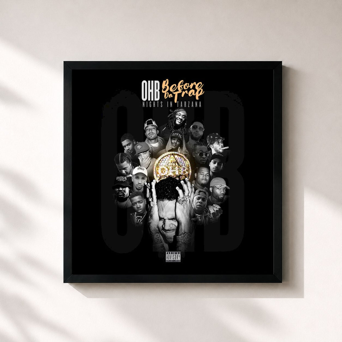 #noir Tableau carré de l'album Before the Trap: Nights In Tarzana de Chris Brown, cadre noir 32x32 cm