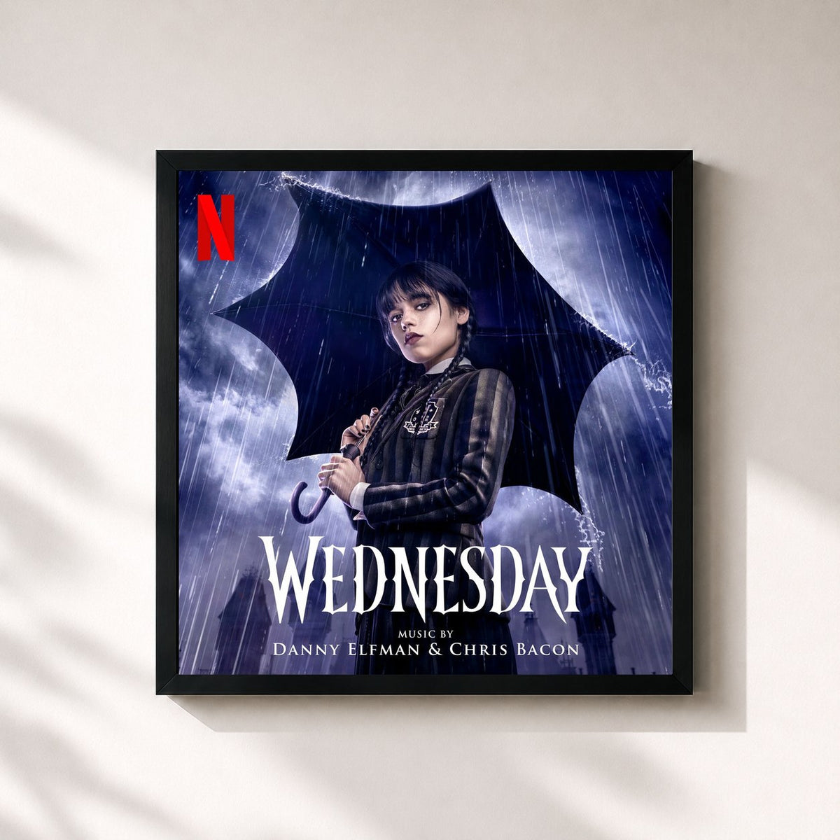 #noir Tableau carré de l'album Wednesday (Original Series Soundtrack) de Danny Elfman, cadre noir 32x32 cm