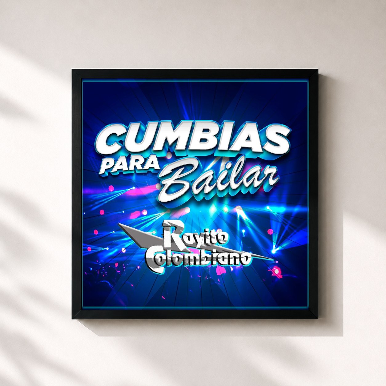 #noir Tableau carré de l'album Cumbias Para Bailar de Rayito Colombiano, cadre noir 32x32 cm