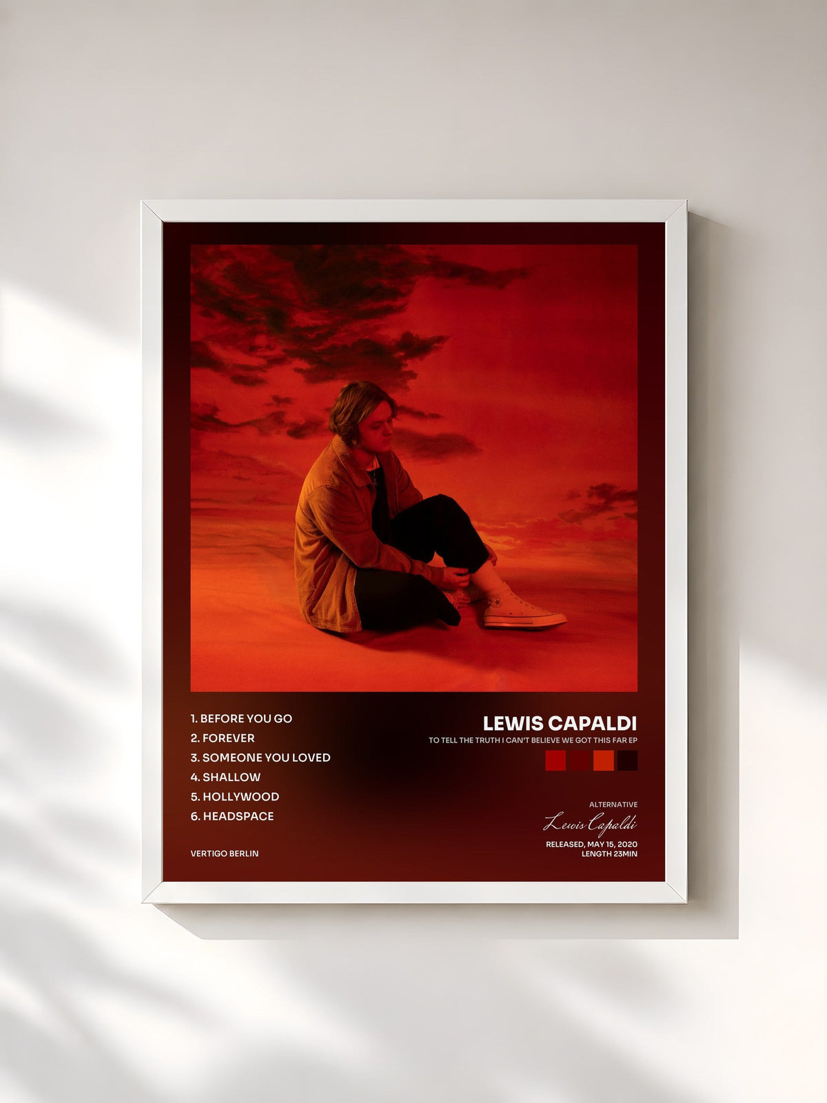 #blanc Tableau de l'album To Tell The Truth I Can't Believe We Got This Far EP de Lewis Capaldi, cadre blanc, imprimé et encadré en France