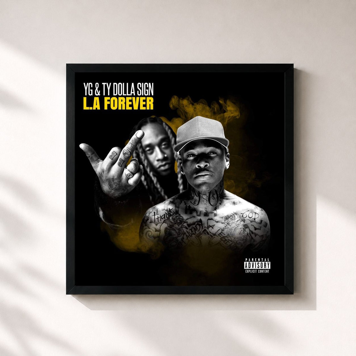 #noir Tableau carré de l'album L.A Forever de YG, cadre noir 32x32 cm