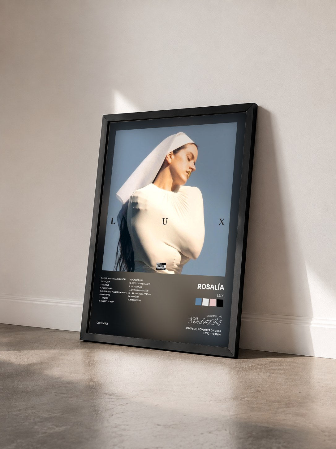 #noir LUX by ROSALÍA as a framed art print seen at an angle, black frame