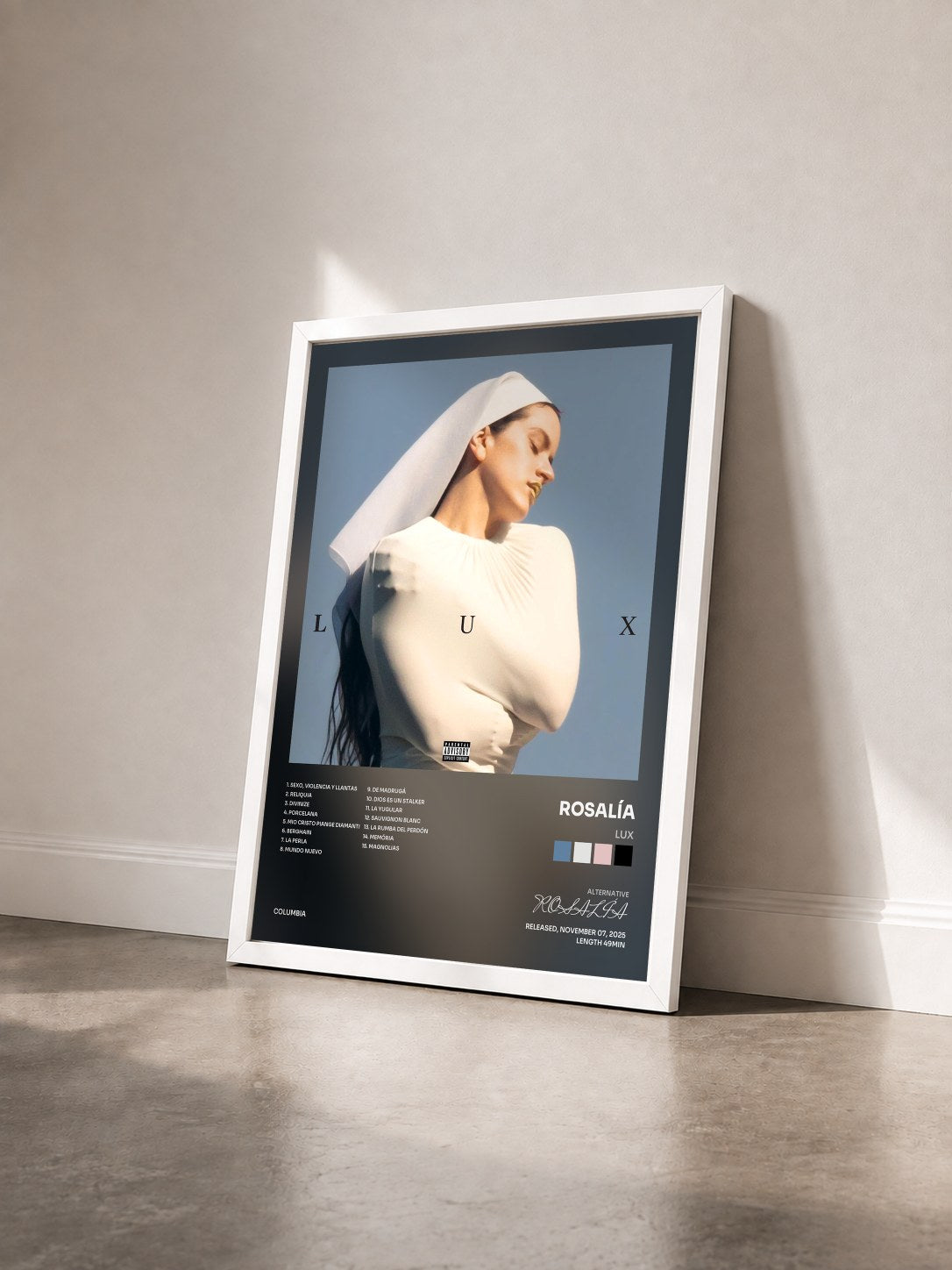 #blanc LUX by ROSALÍA as a framed art print seen at an angle, white frame