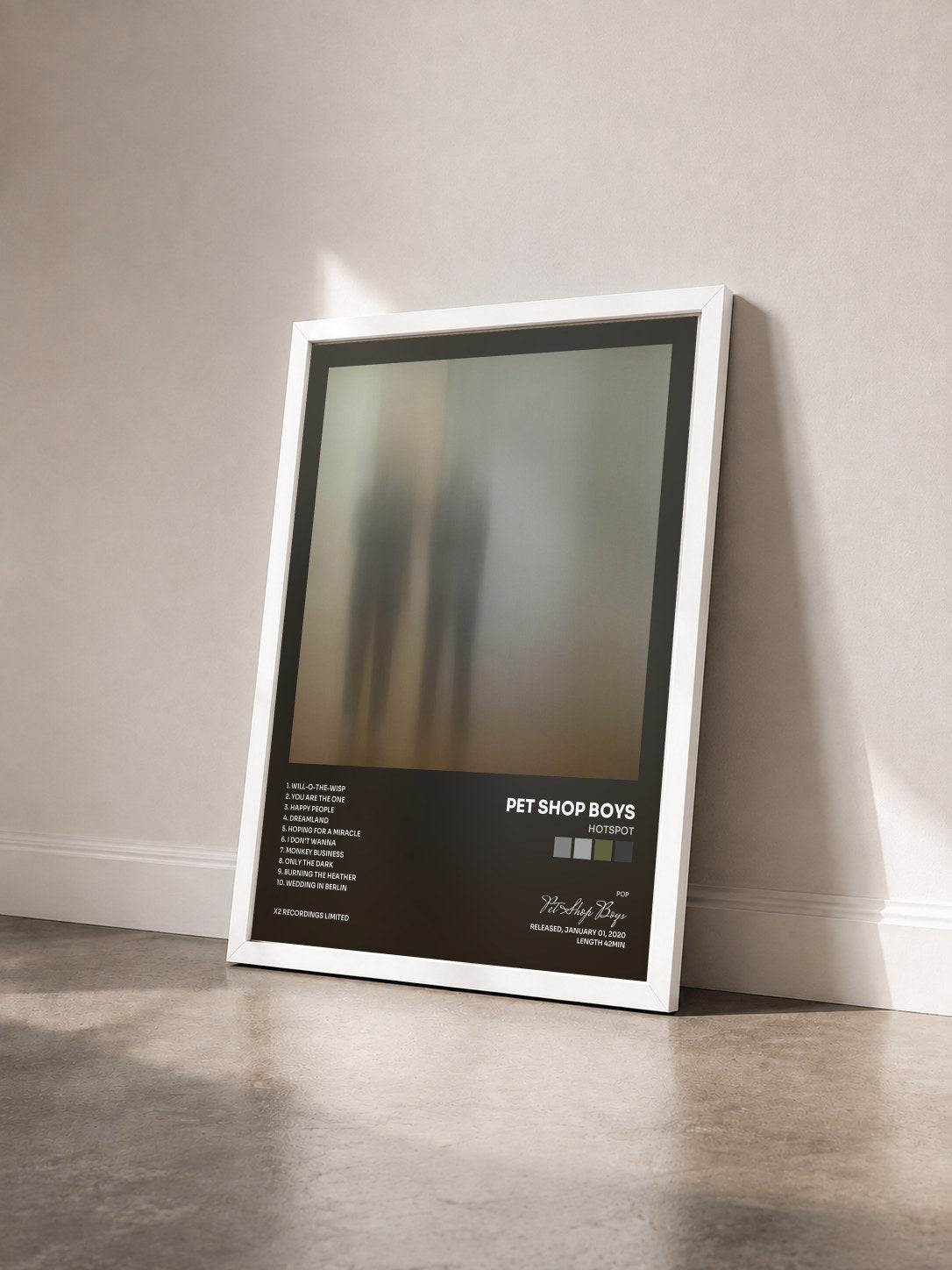 #blanc Tableau de l'album Hotspot de Pet Shop Boys vu de trois quarts, cadre blanc