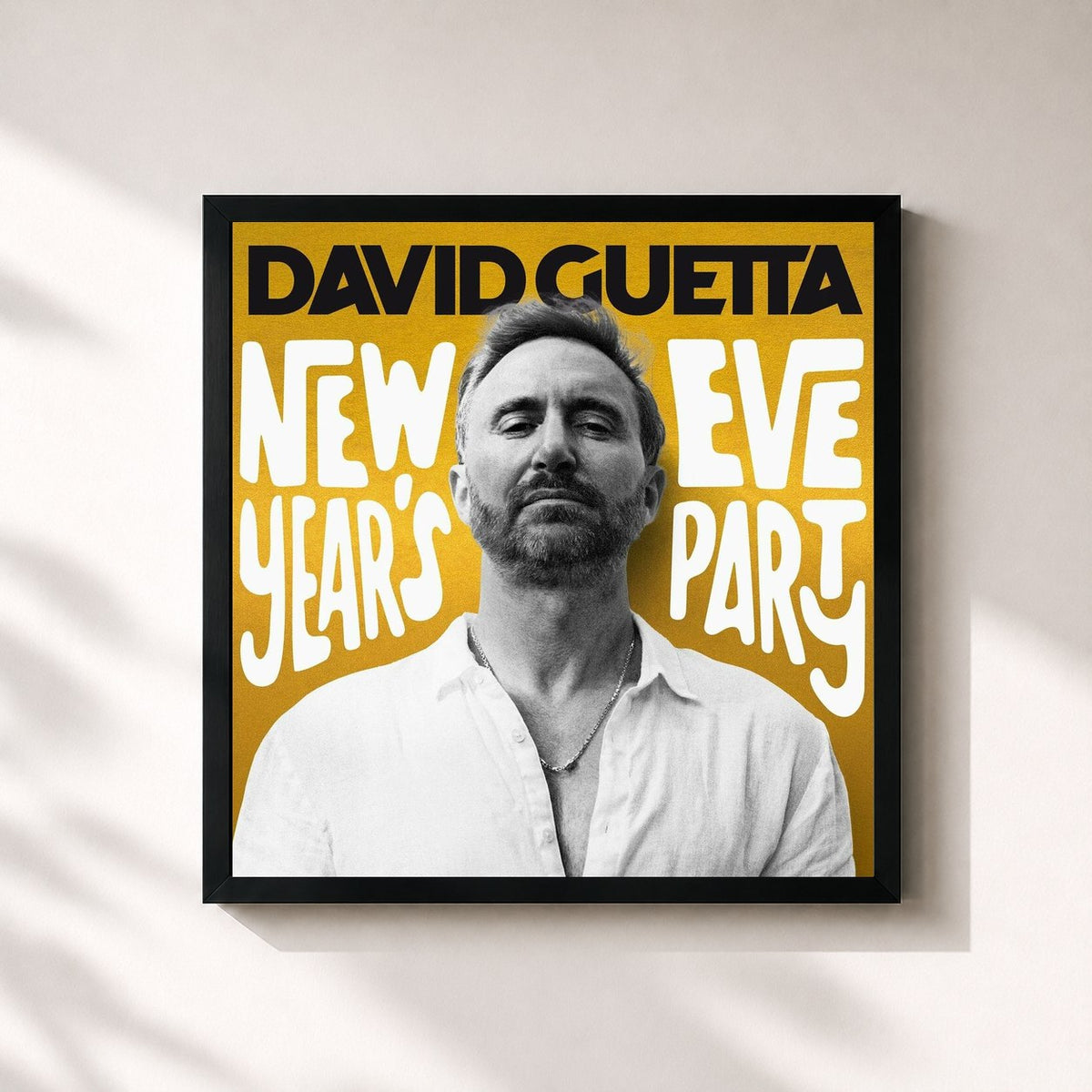 #noir Tableau carré de l'album New Year's Eve Party de David Guetta, cadre noir 32x32 cm