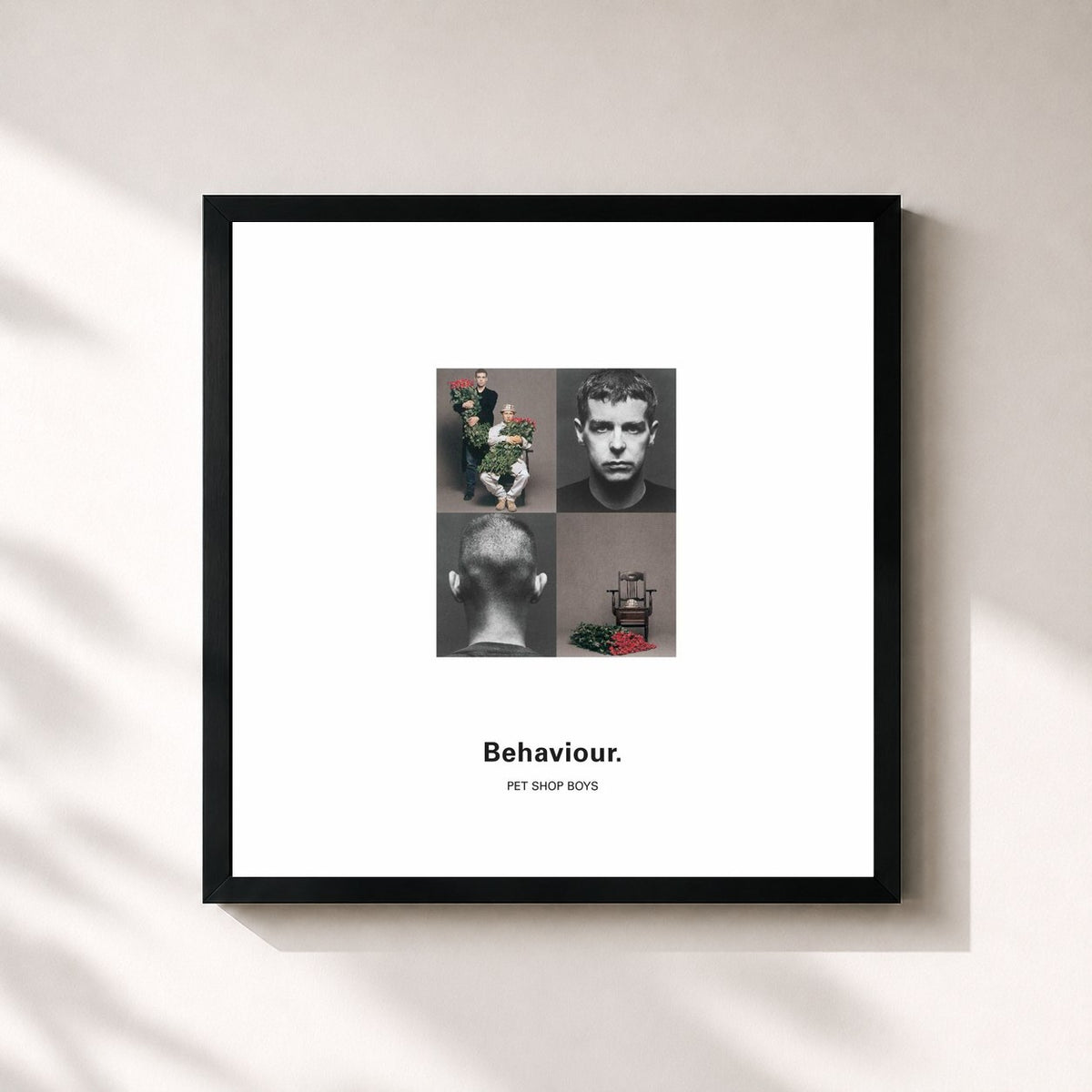 #noir Tableau carré de l'album Behaviour (2018 Remaster) de Pet Shop Boys, cadre noir 32x32 cm