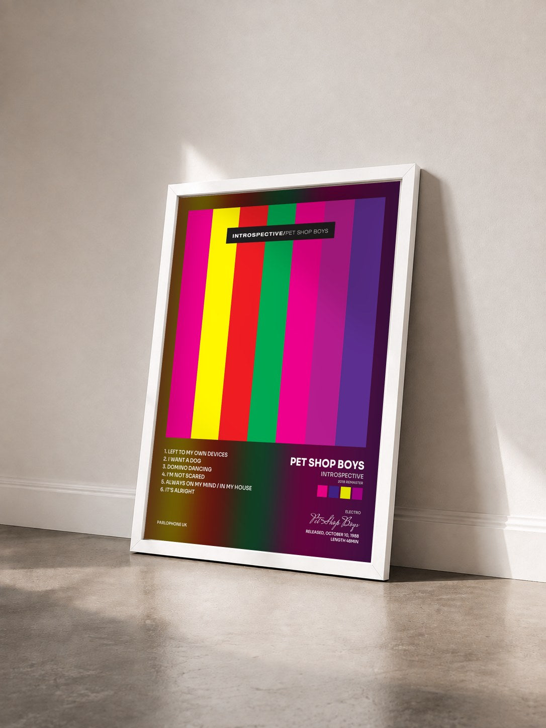 #blanc Tableau de l'album Introspective (2018 Remaster) de Pet Shop Boys vu de trois quarts, cadre blanc