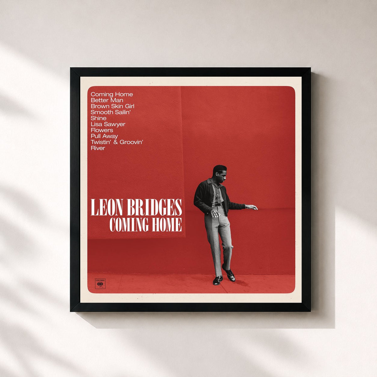#noir Tableau carré de l'album Coming Home de Leon Bridges, cadre noir 32x32 cm