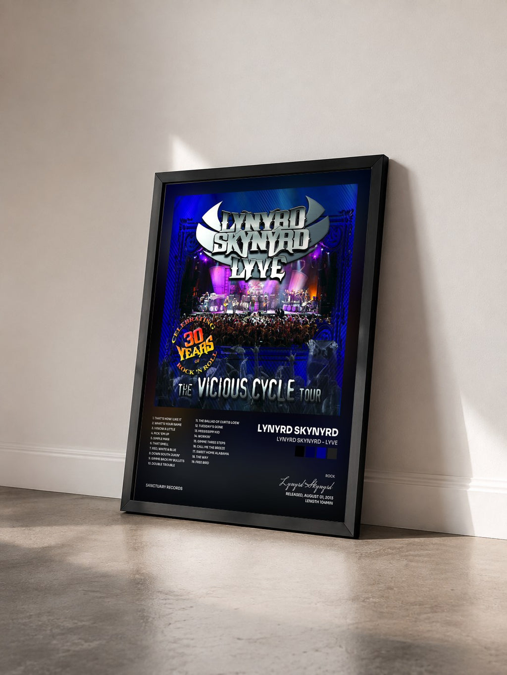 #noir Lynyrd Skynyrd - Lyve di Lynyrd Skynyrd in stampa incorniciata vista di tre quarti, cornice nera