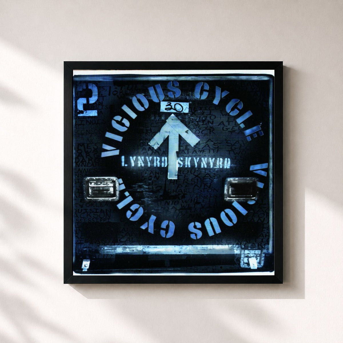 #noir Vicious Cycle de Lynyrd Skynyrd en lámina cuadrada enmarcada, marco negro de 32x32 cm