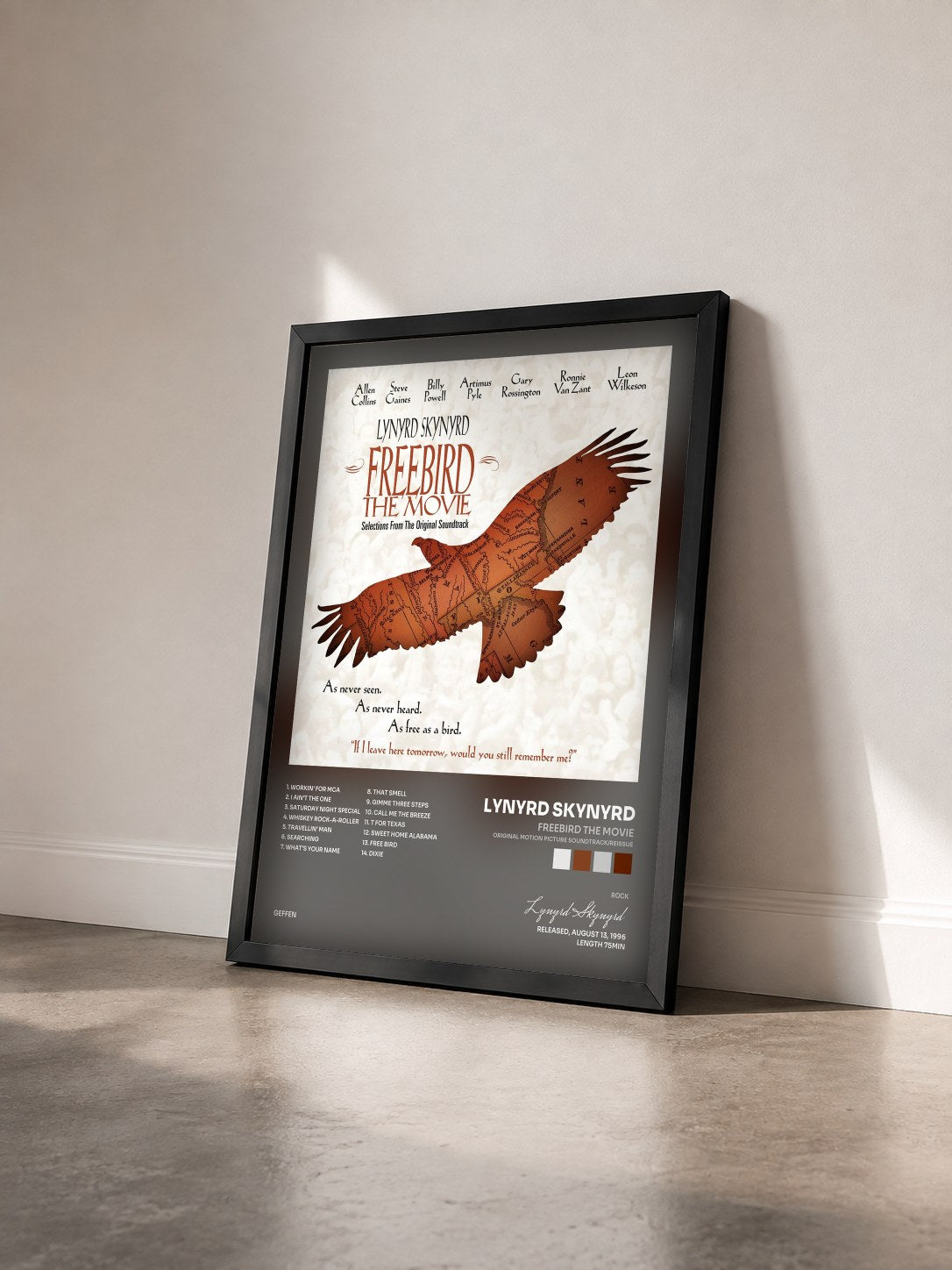 #noir Freebird The Movie (Original Motion Picture Soundtrack/Reissue) de Lynyrd Skynyrd en lámina enmarcada vista de tres cuartos, marco negro