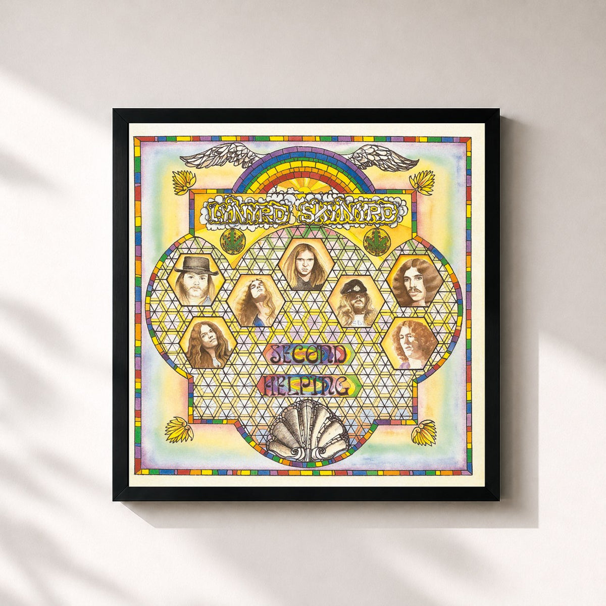 #noir Second Helping (Expanded Edition) de Lynyrd Skynyrd en lámina cuadrada enmarcada, marco negro de 32x32 cm