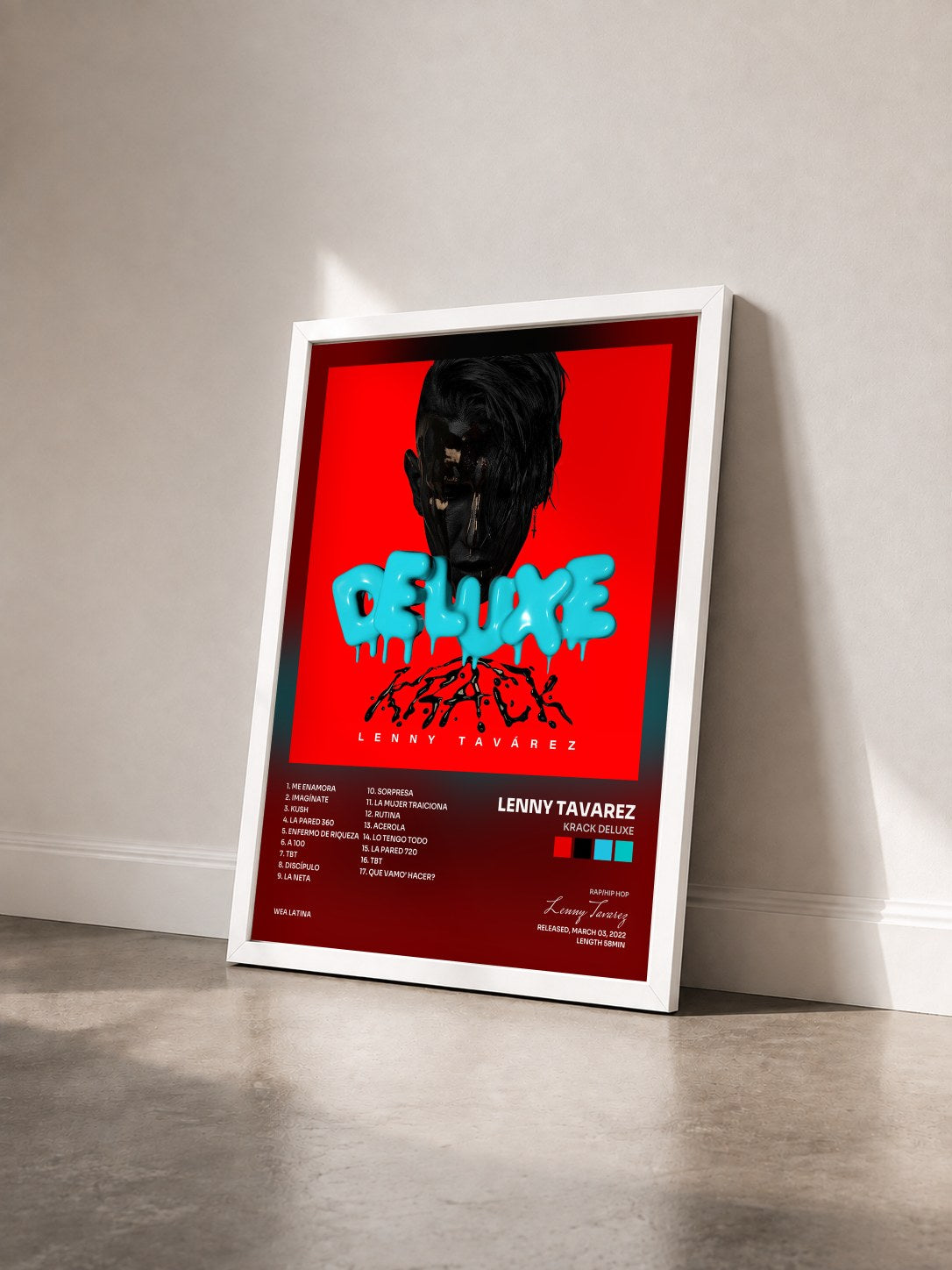 #blanc KRACK DELUXE von Lenny Tavarez als gerahmter Kunstdruck von schräg gesehen, weißer Rahmen
