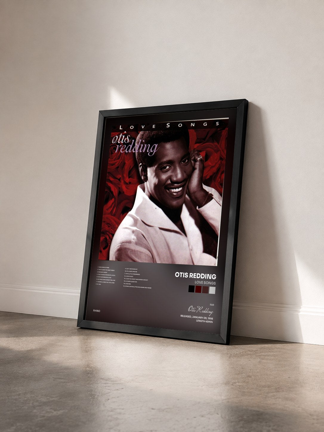 #noir Tableau de l'album Love Songs de Otis Redding vu de trois quarts, cadre noir
