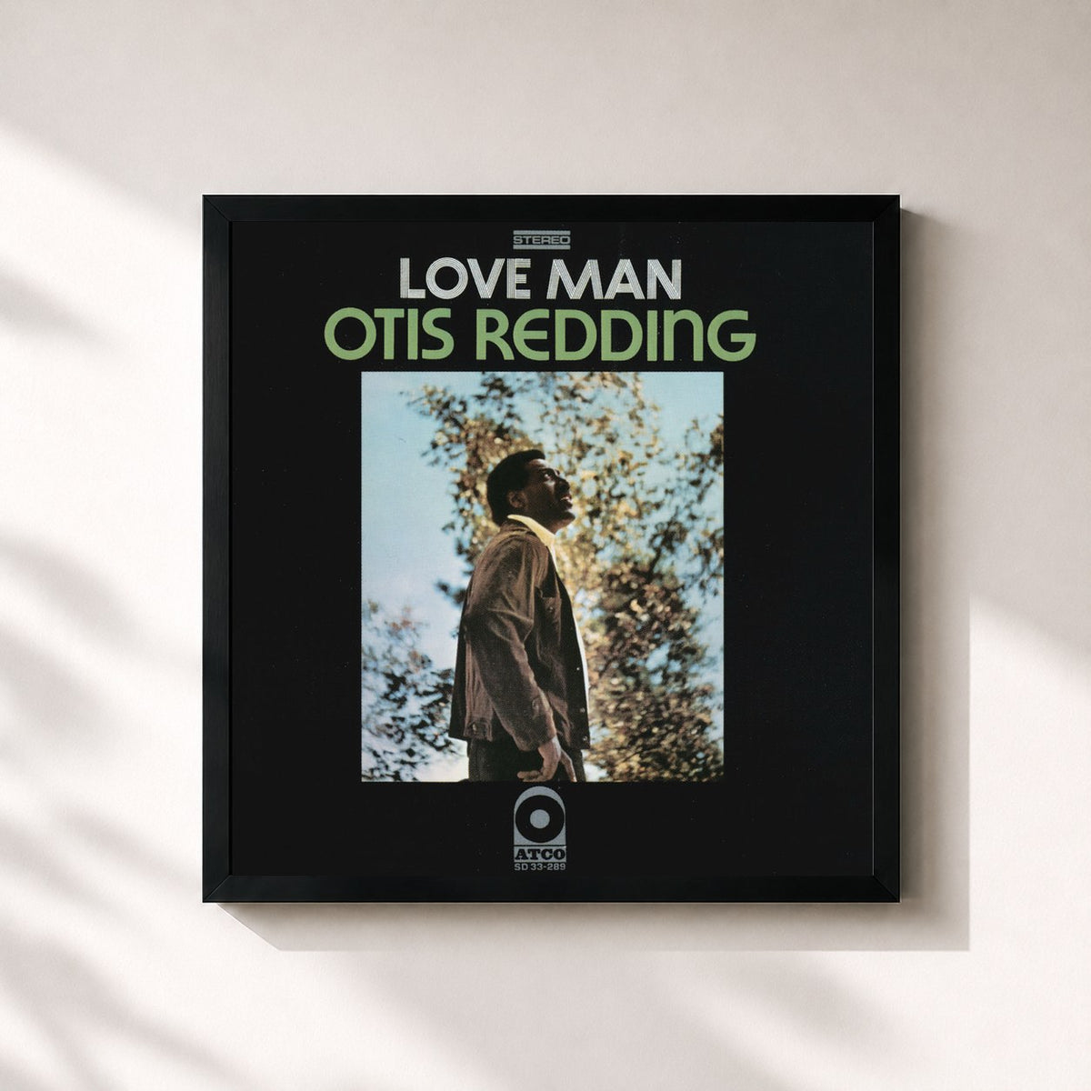 #noir Tableau carré de l'album Love Man de Otis Redding, cadre noir 32x32 cm
