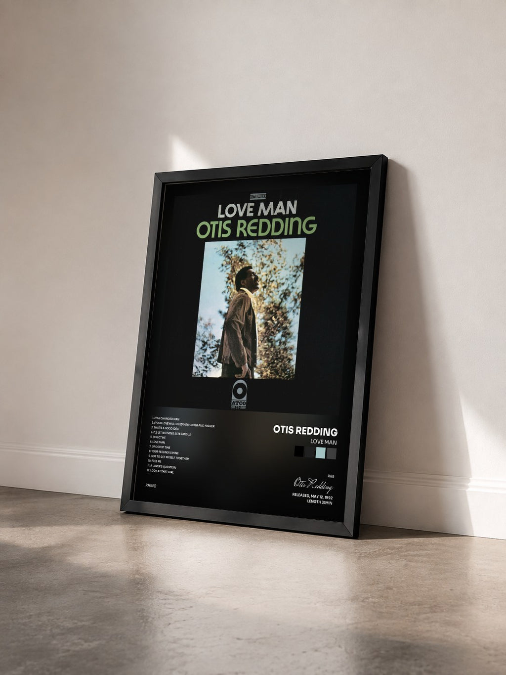 #noir Tableau de l'album Love Man de Otis Redding vu de trois quarts, cadre noir