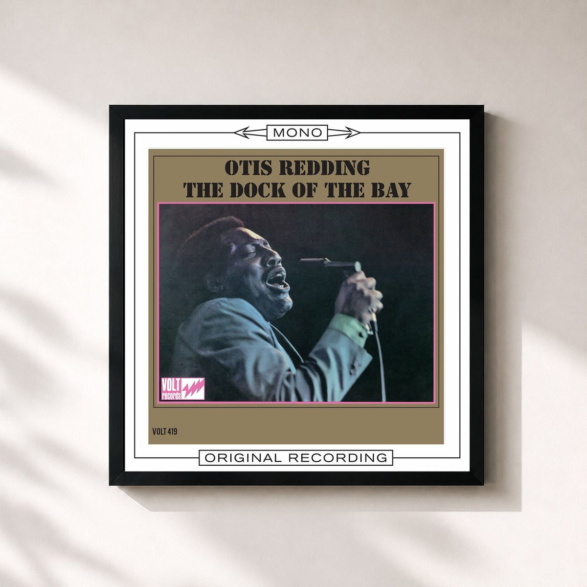 #noir Tableau carré de l'album The Dock of the Bay (Mono) de Otis Redding, cadre noir 32x32 cm