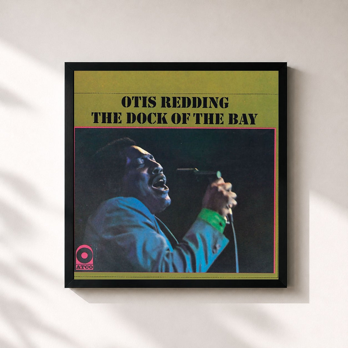 #noir Tableau carré de l'album The Dock of the Bay de Otis Redding, cadre noir 32x32 cm