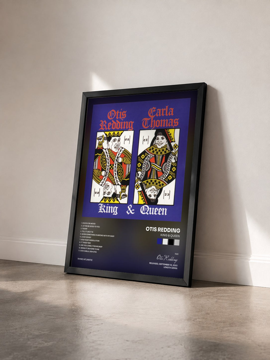 #noir King & Queen di Otis Redding in stampa incorniciata vista di tre quarti, cornice nera