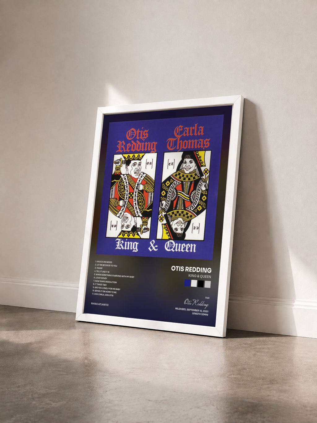 #blanc King & Queen di Otis Redding in stampa incorniciata vista di tre quarti, cornice bianca