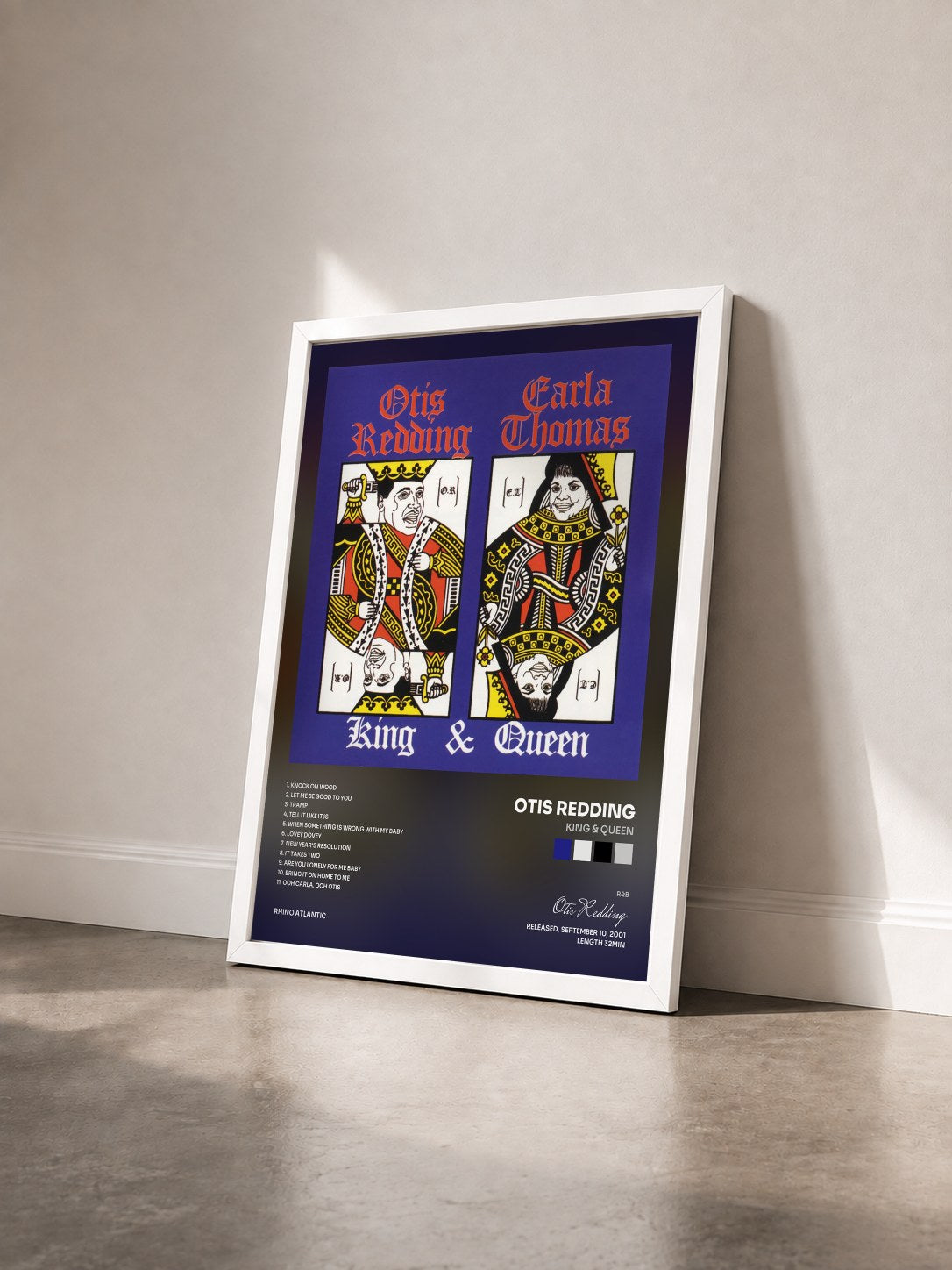 #blanc Tableau de l'album King & Queen de Otis Redding vu de trois quarts, cadre blanc