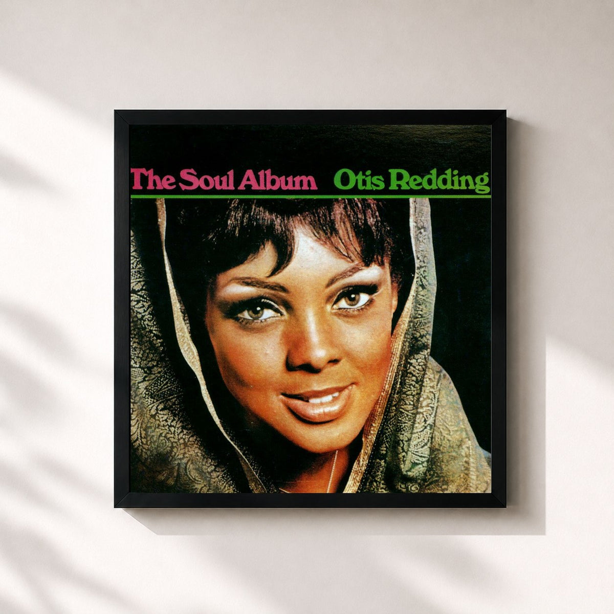 #noir Tableau carré de l'album The Soul Album de Otis Redding, cadre noir 32x32 cm