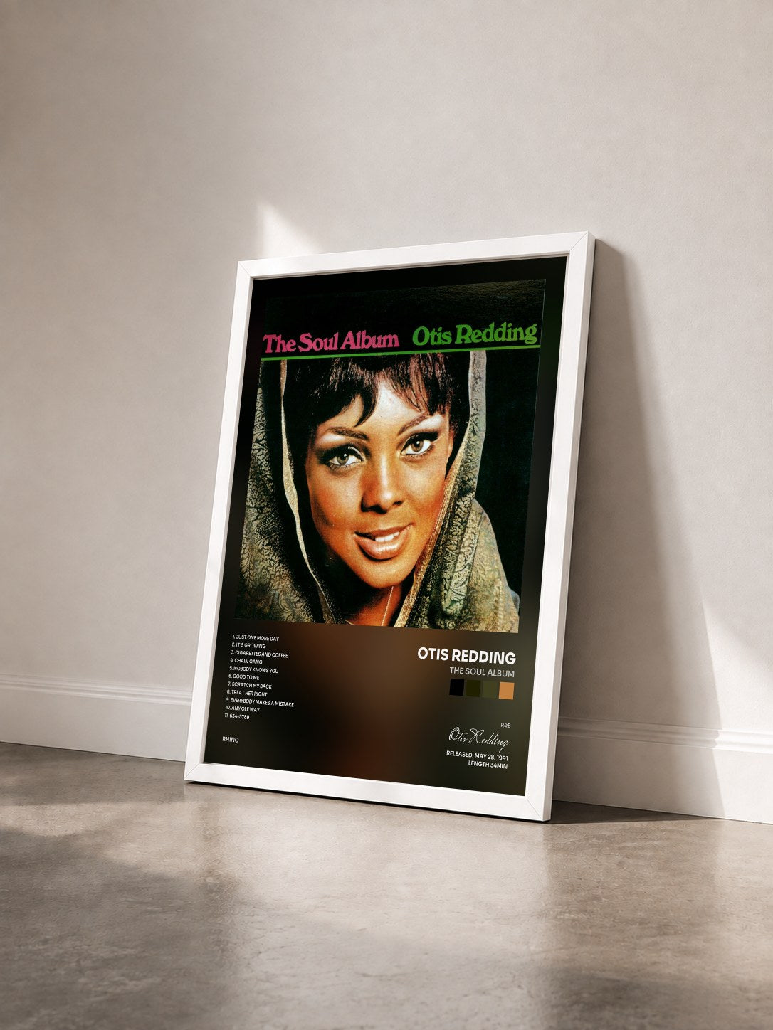 #blanc Tableau de l'album The Soul Album de Otis Redding vu de trois quarts, cadre blanc
