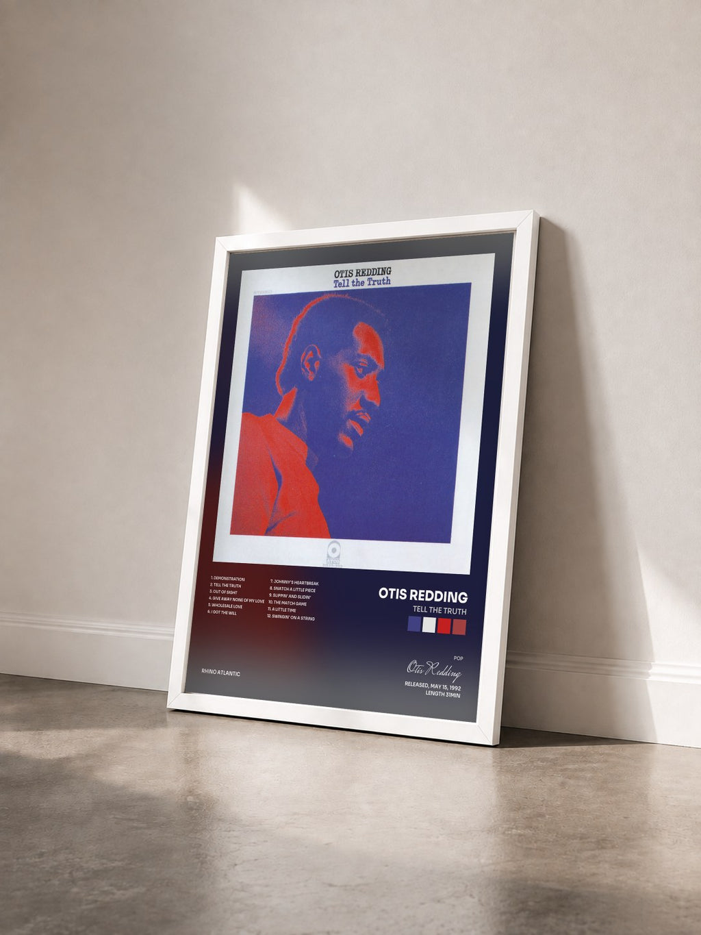 #blanc Tableau de l'album Tell the Truth de Otis Redding vu de trois quarts, cadre blanc