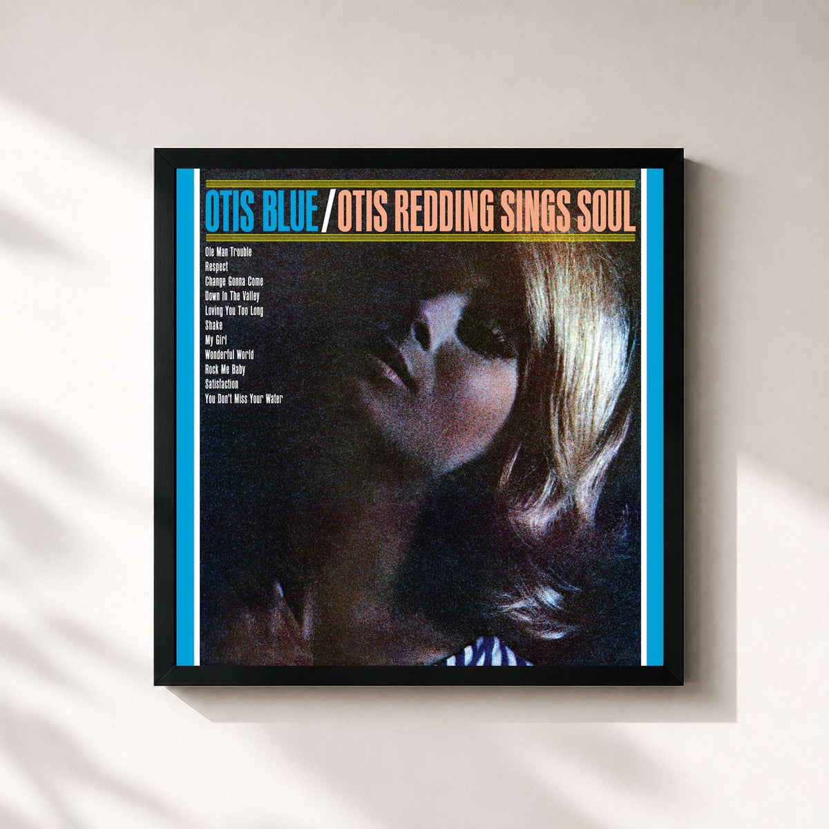 #noir Tableau carré de l'album Otis Blue de Otis Redding, cadre noir 32x32 cm