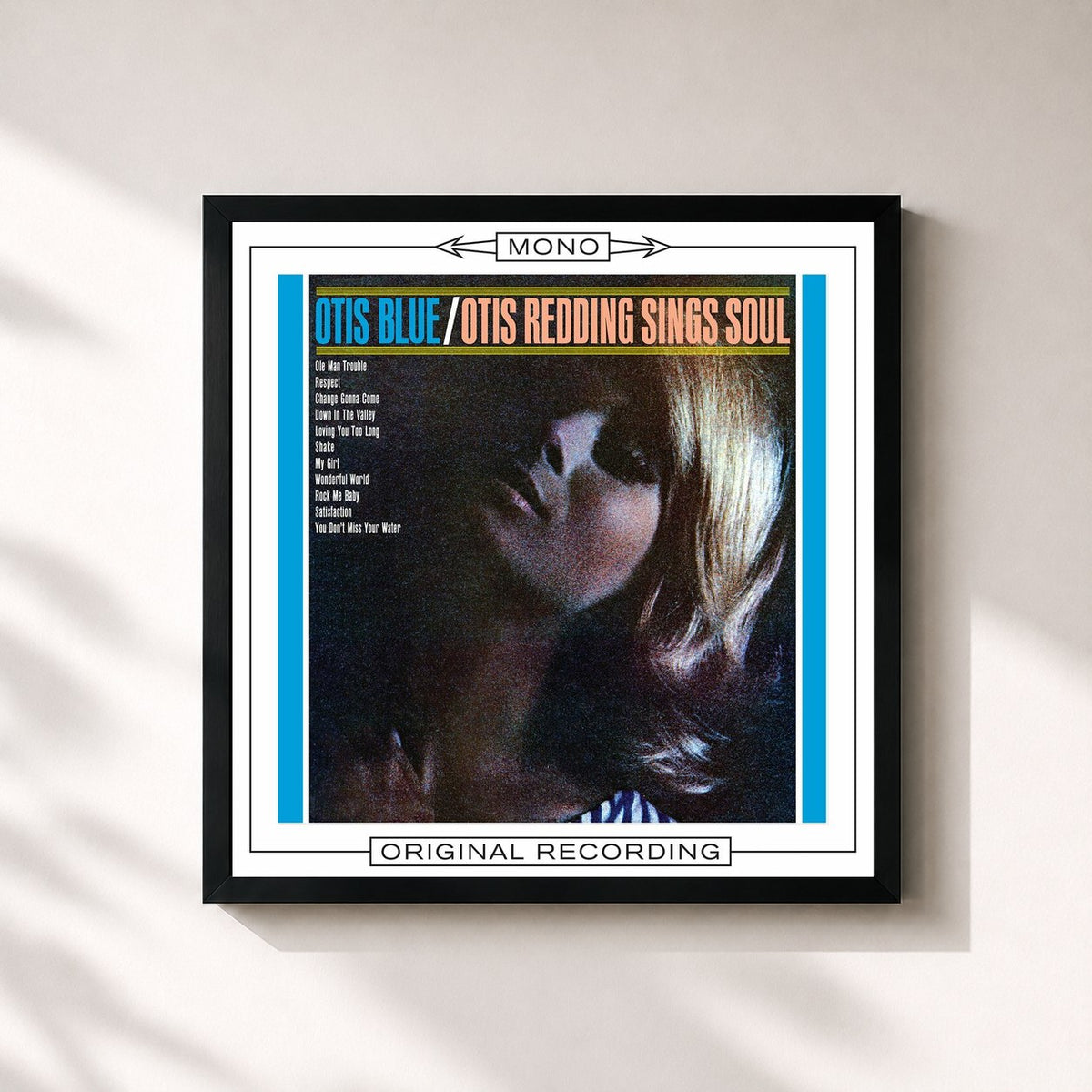 #noir Tableau carré de l'album Otis Blue (Mono) de Otis Redding, cadre noir 32x32 cm