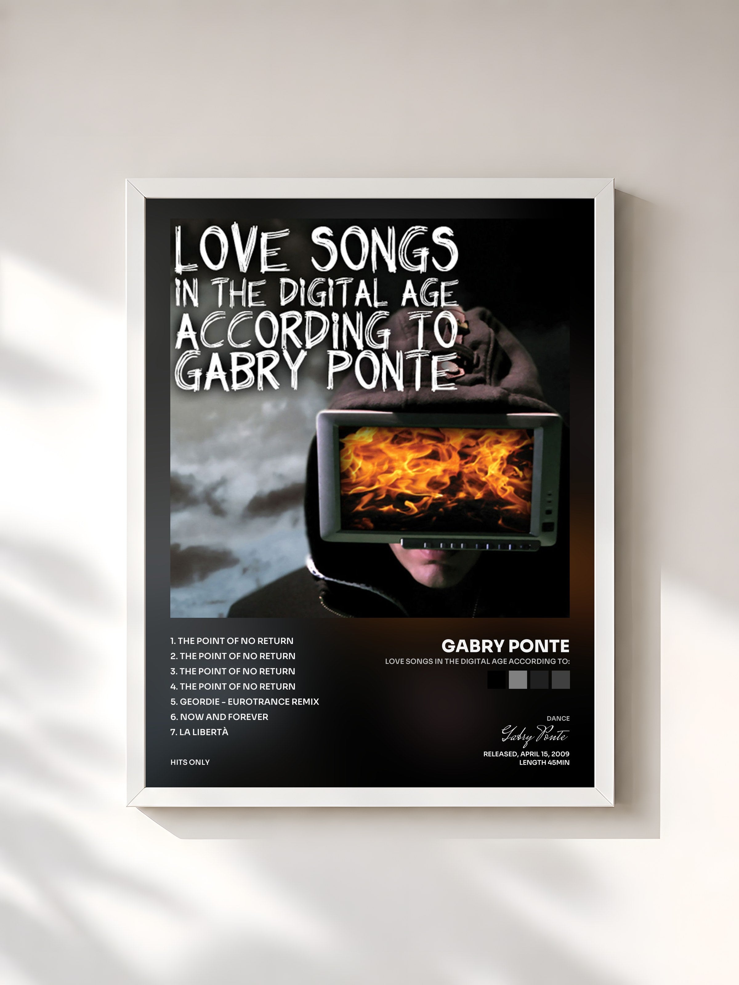 #blanc Tableau de l'album Love Songs in the Digital Age according to: de Gabry Ponte, cadre blanc, imprimé et encadré en France