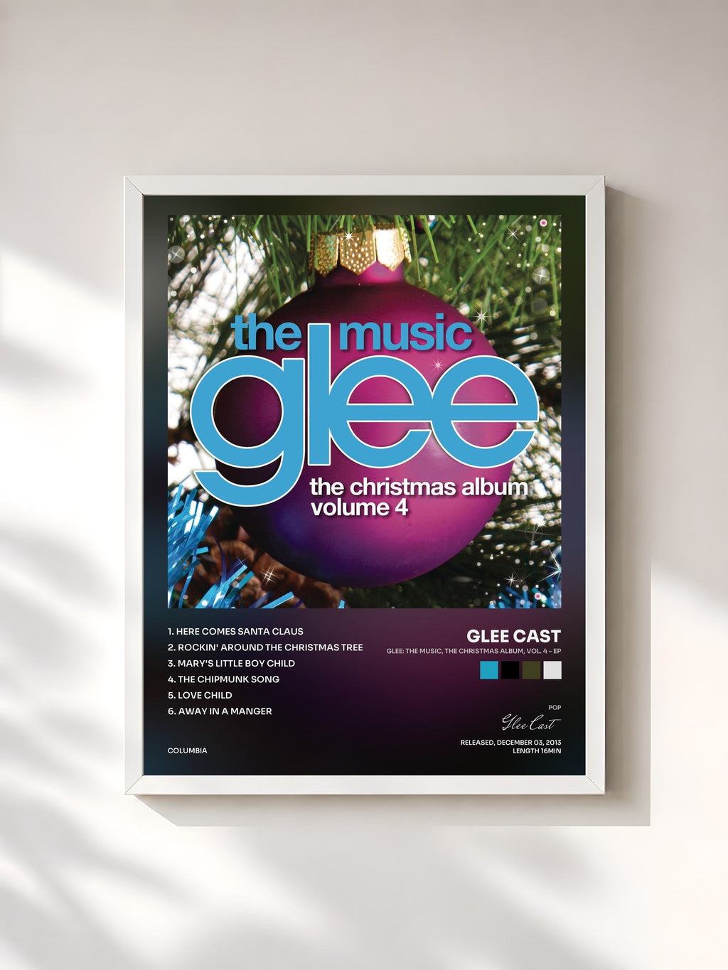 #blanc Glee: The Music, The Christmas Album, Vol. 4 - EP de Glee Cast en lámina enmarcada, marco blanco, impresa y enmarcada en Francia