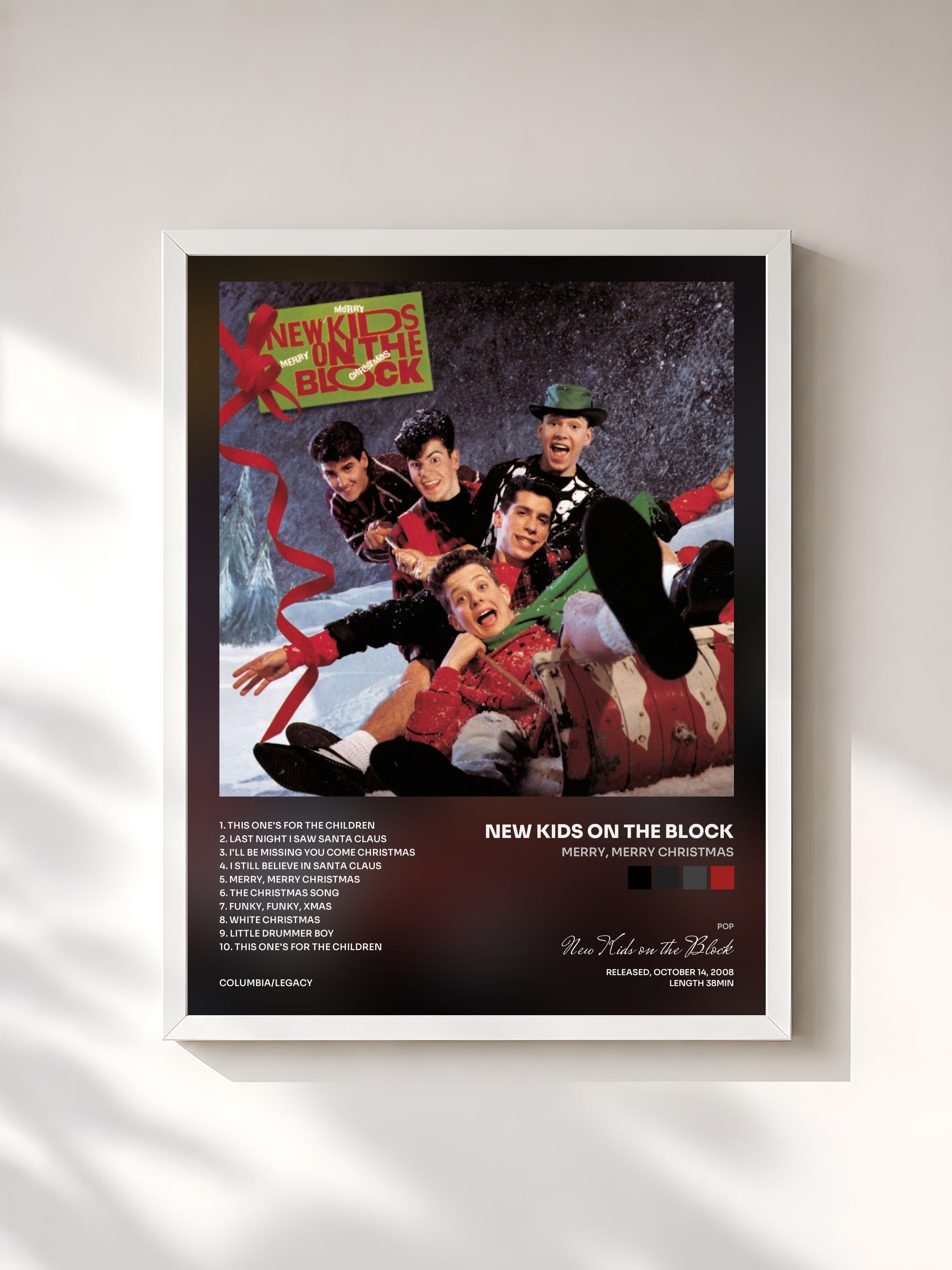#blanc Tableau de l'album Merry, Merry Christmas de New Kids on the Block, cadre blanc, imprimé et encadré en France