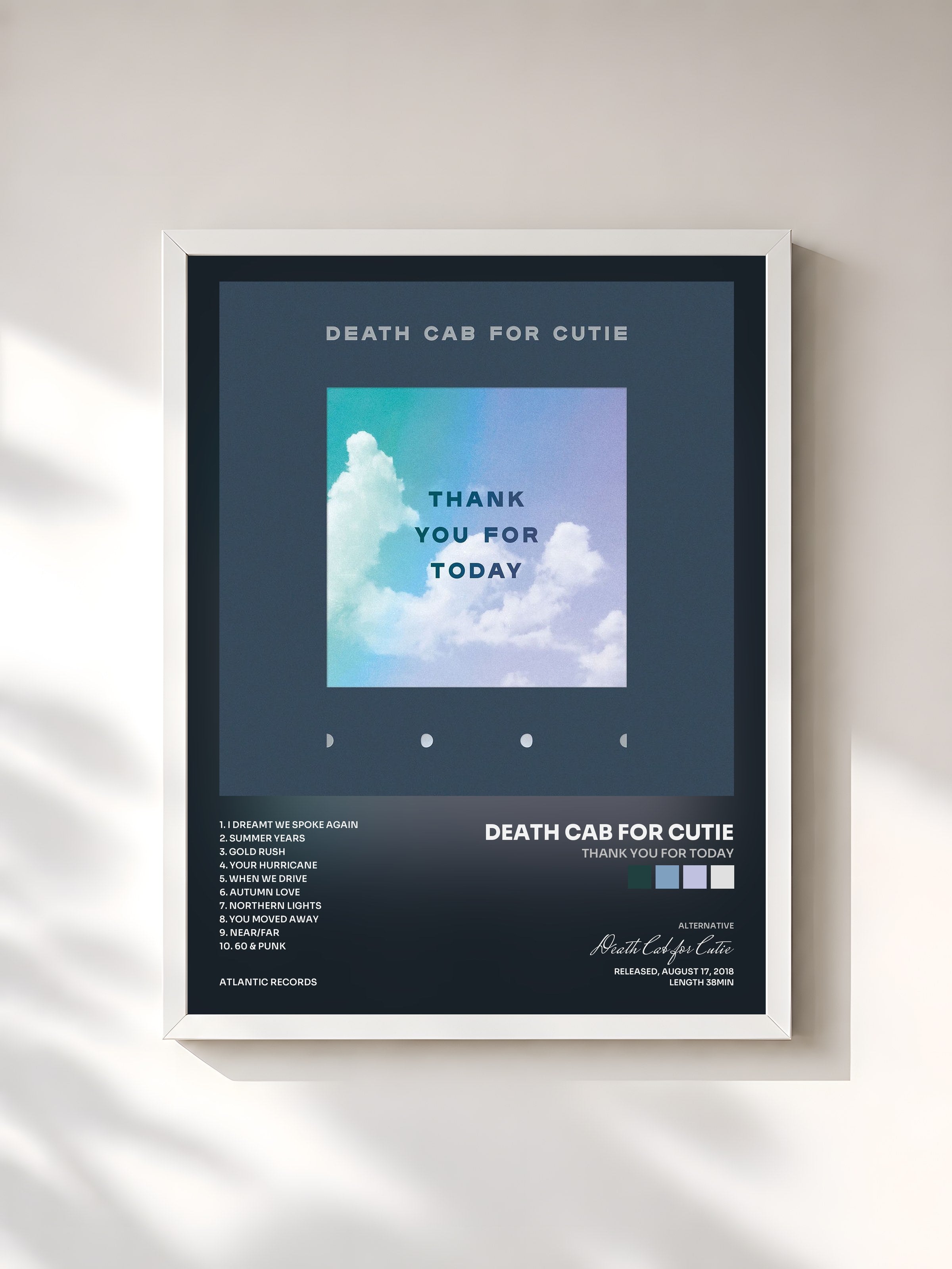 #blanc Tableau de l'album Thank You for Today de Death Cab for Cutie, cadre blanc, imprimé et encadré en France
