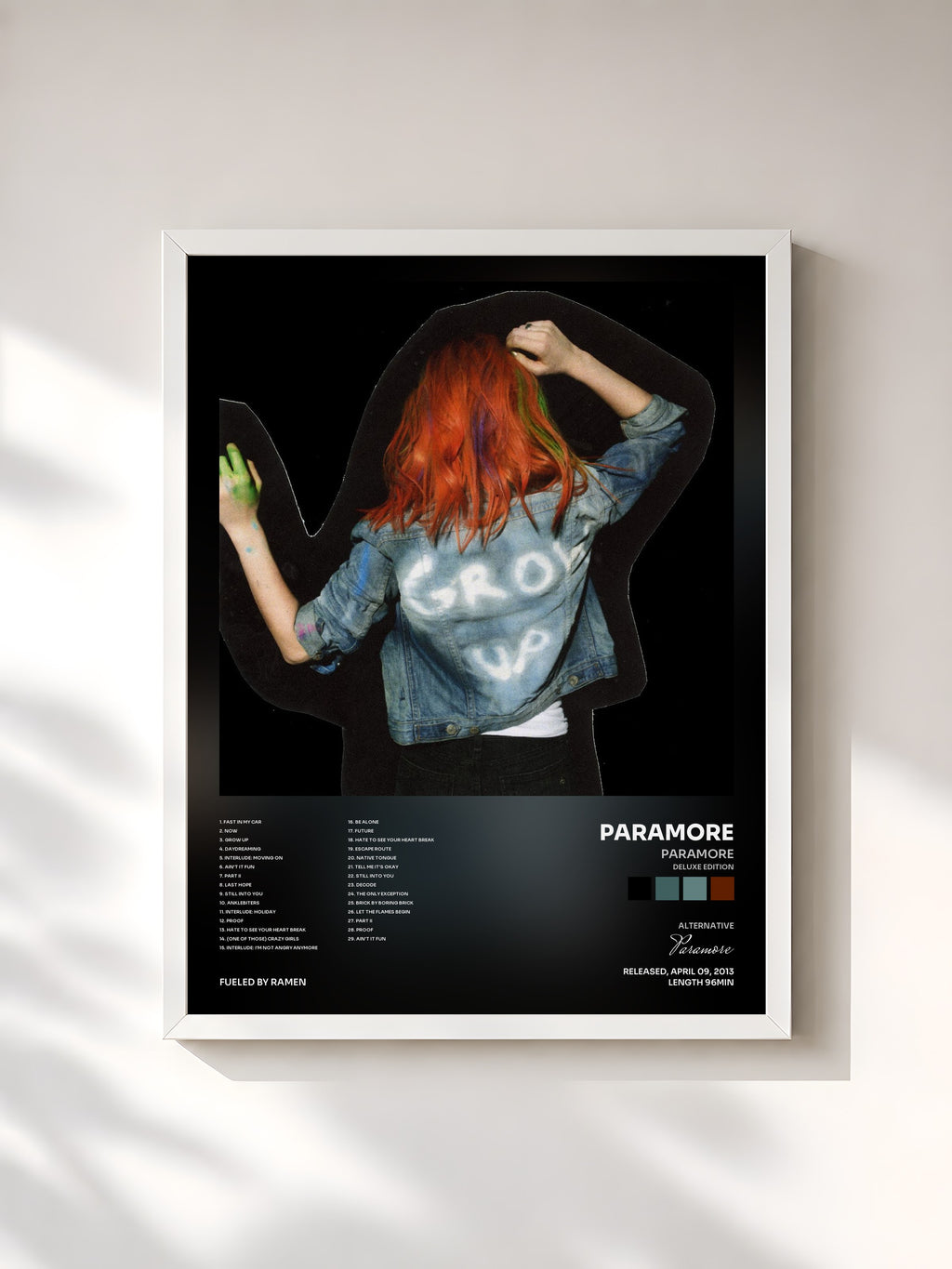 #blanc Tableau de l'album Paramore (Deluxe Edition) de Paramore, cadre blanc, imprimé et encadré en France