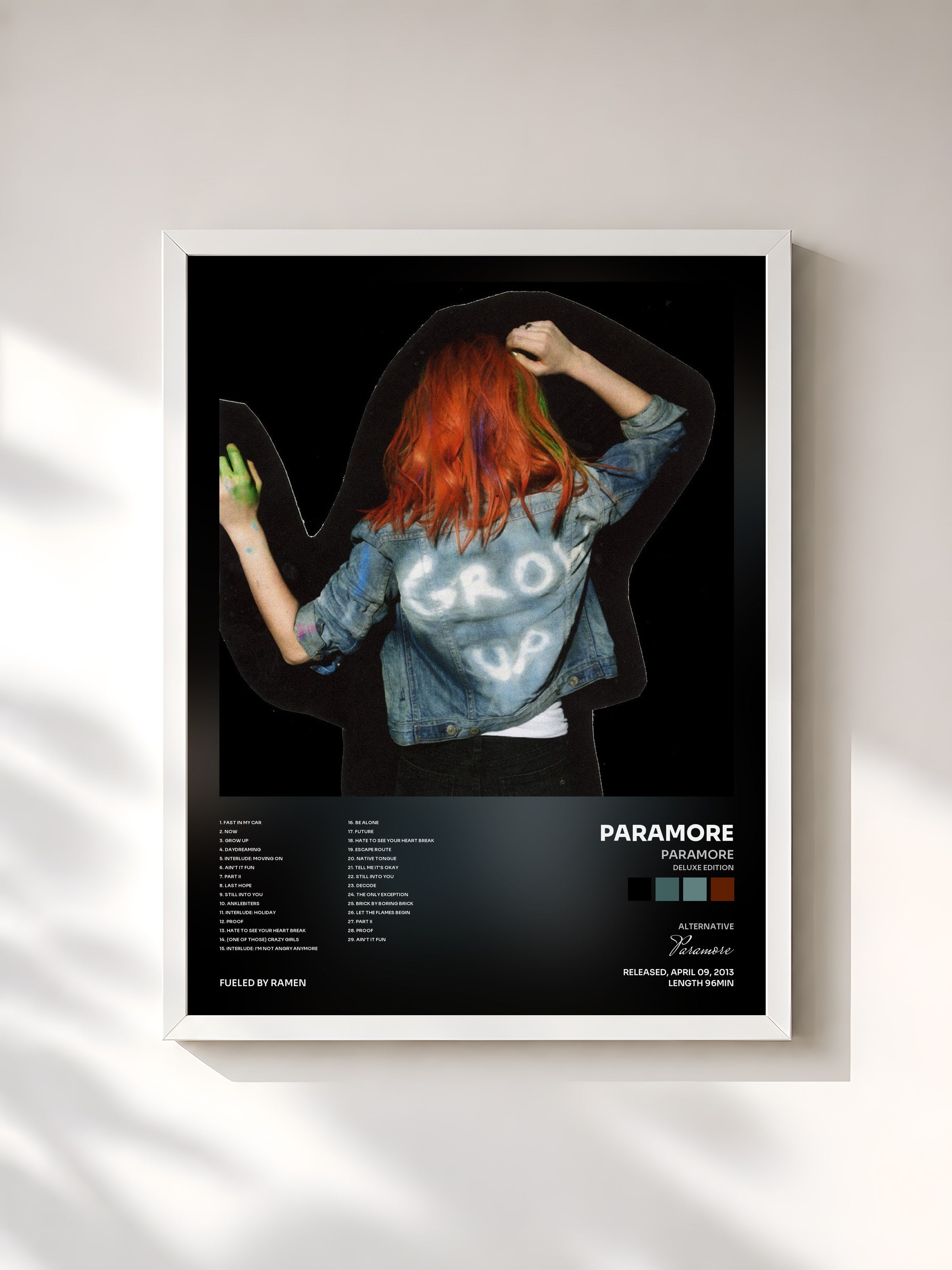 #blanc Tableau de l'album Paramore (Deluxe Edition) de Paramore, cadre blanc, imprimé et encadré en France
