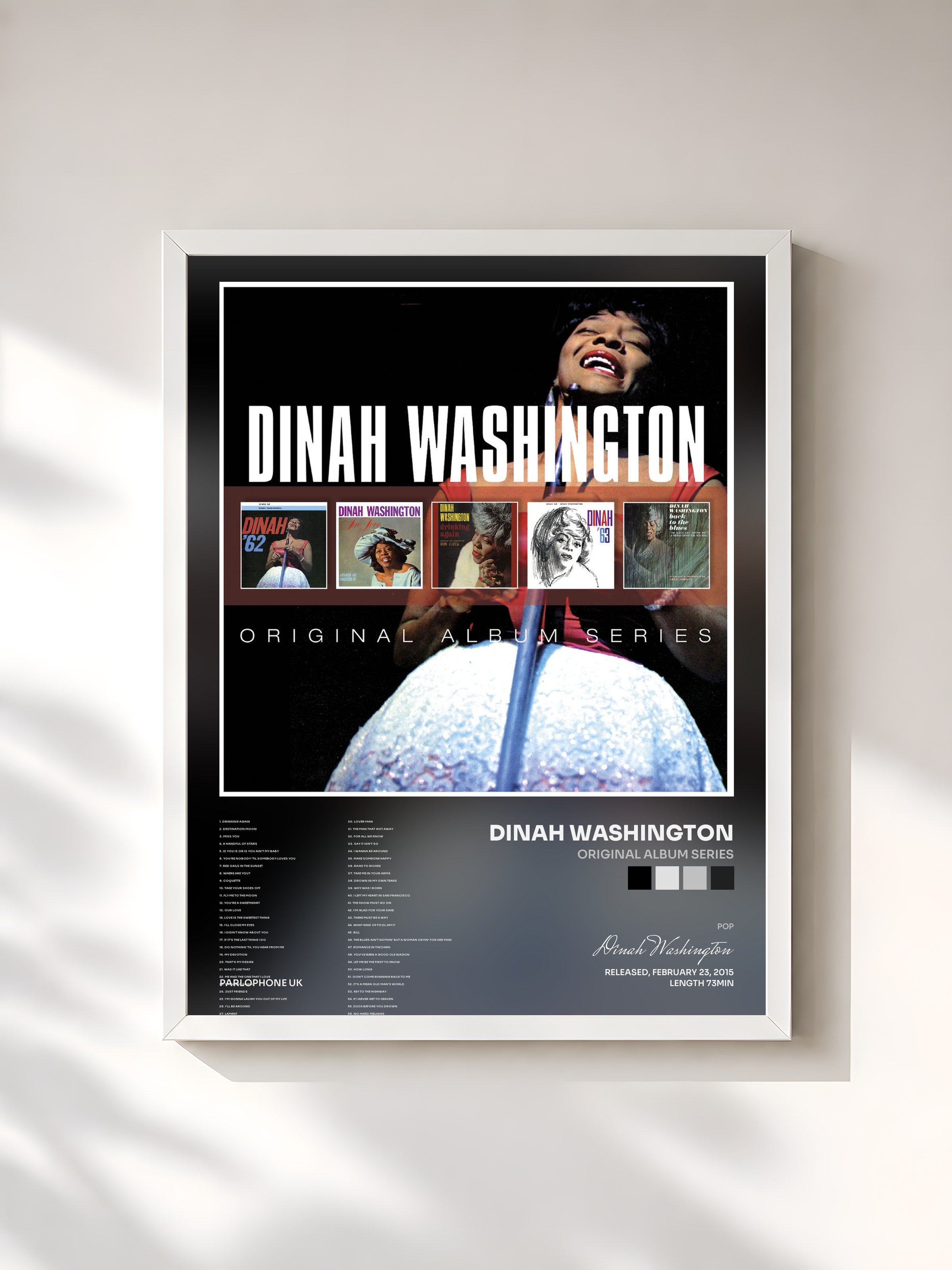 #blanc Tableau de l'album Original Album Series de Dinah Washington, cadre blanc, imprimé et encadré en France