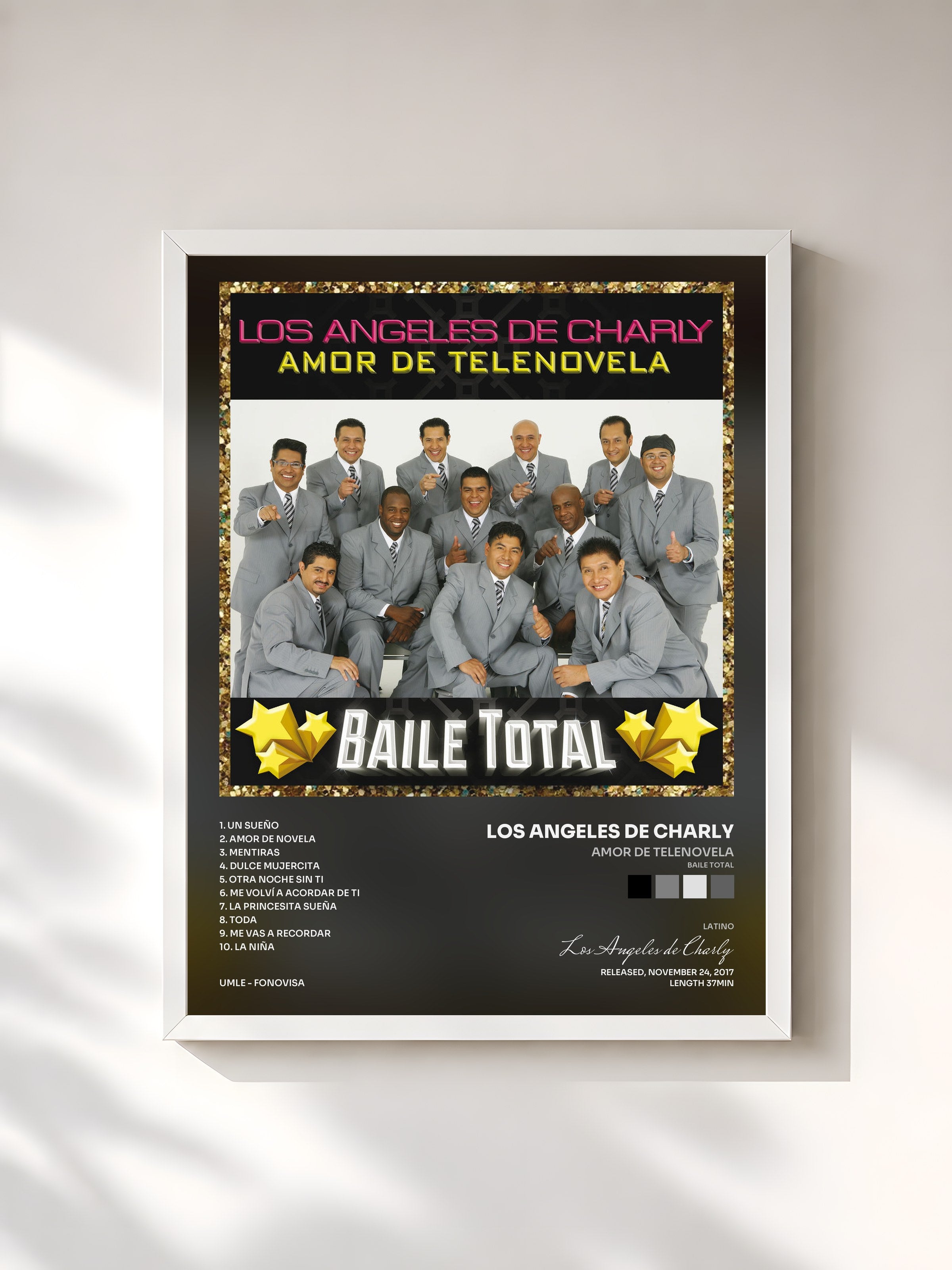 #blanc Tableau de l'album Amor De Telenovela (Baile Total) de Los Angeles de Charly, cadre blanc, imprimé et encadré en France