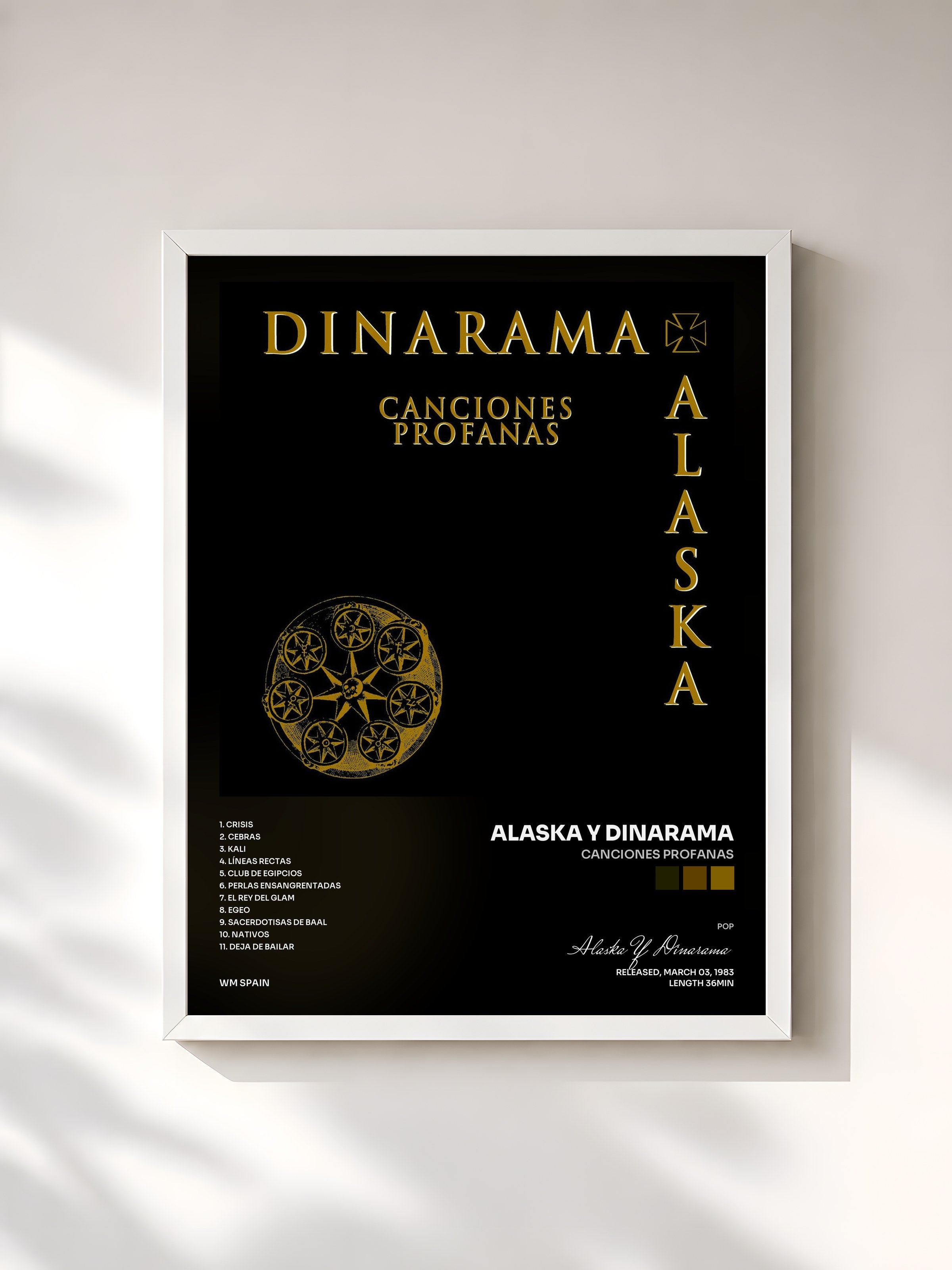 #blanc Tableau de l'album Canciones Profanas de Alaska Y Dinarama, cadre blanc, imprimé et encadré en France