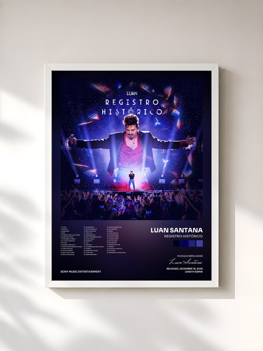 #blanc Tableau de l'album Registro Histórico de Luan Santana, cadre blanc, imprimé et encadré en France