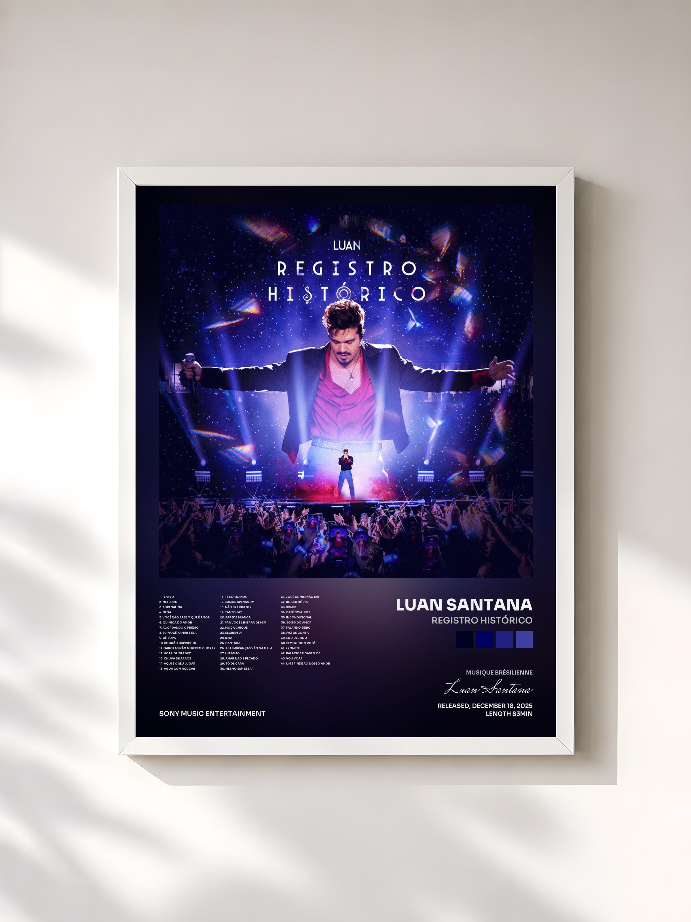 #blanc Tableau de l'album Registro Histórico de Luan Santana, cadre blanc, imprimé et encadré en France