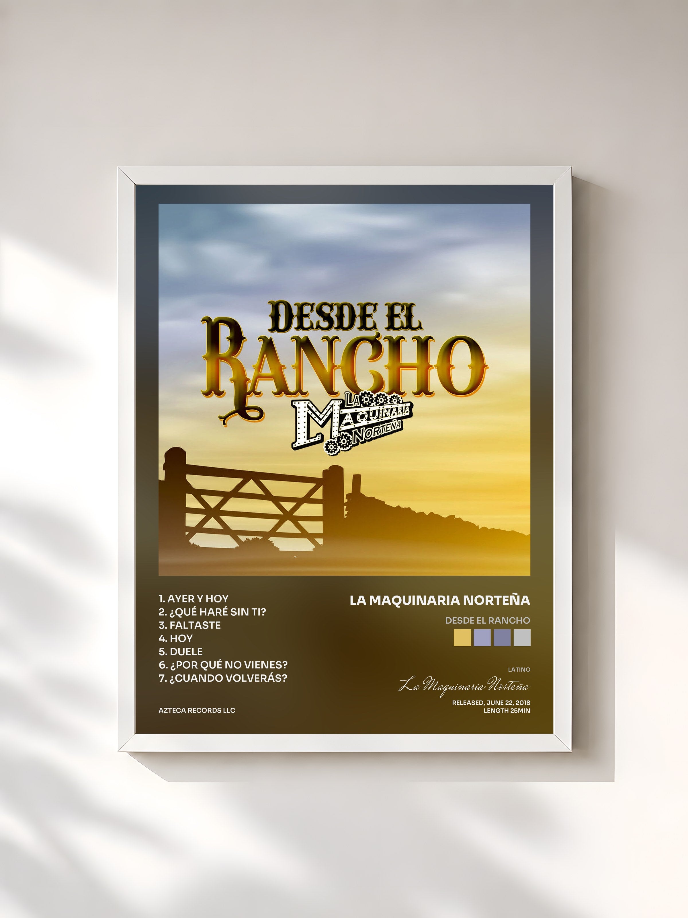 #blanc Tableau de l'album Desde el Rancho de La Maquinaria Norteña, cadre blanc, imprimé et encadré en France