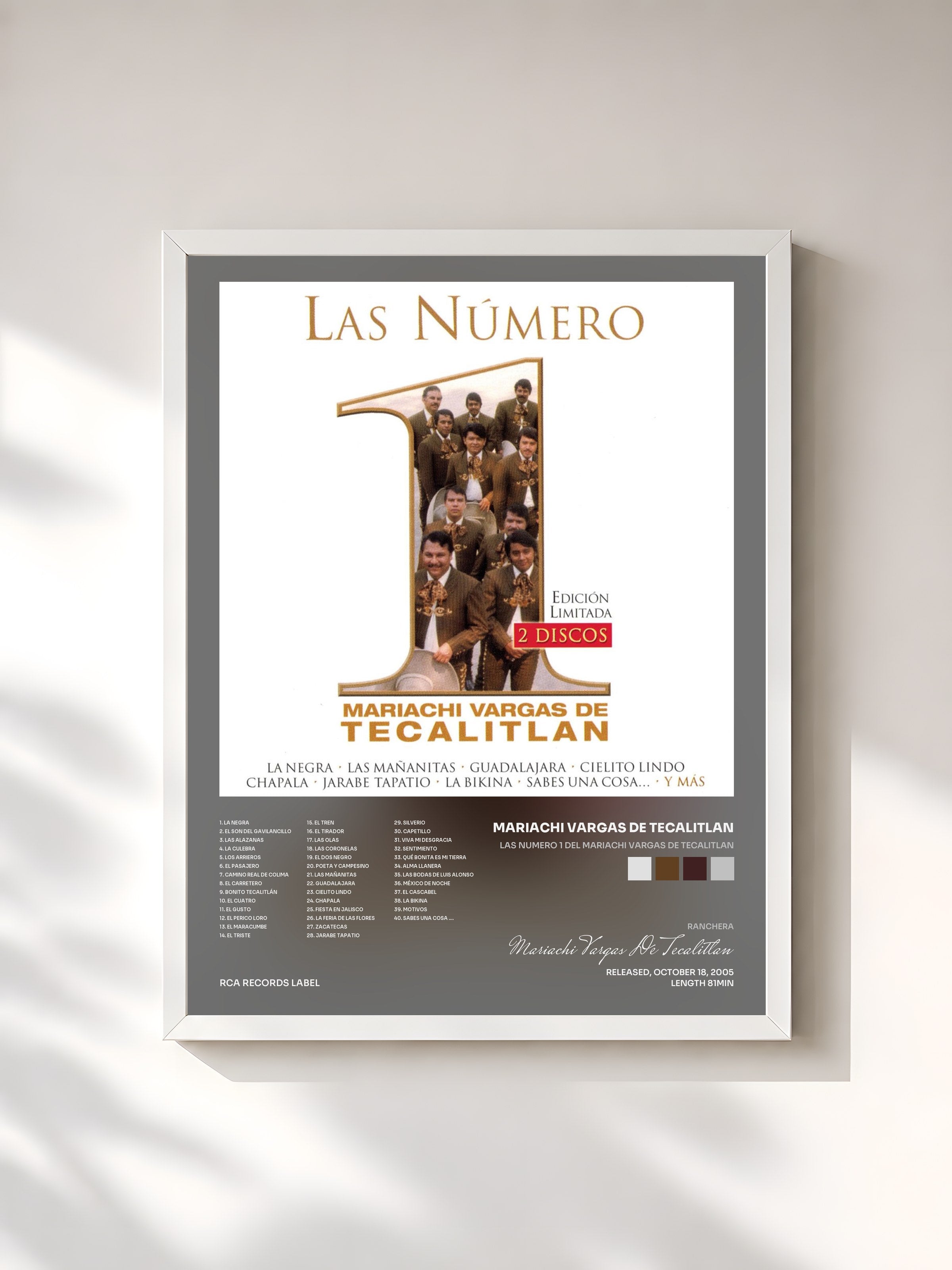 #blanc Tableau de l'album Las Numero 1 Del Mariachi Vargas De Tecalitlan de Mariachi Vargas De Tecalitlan, cadre blanc, imprimé et encadré en France